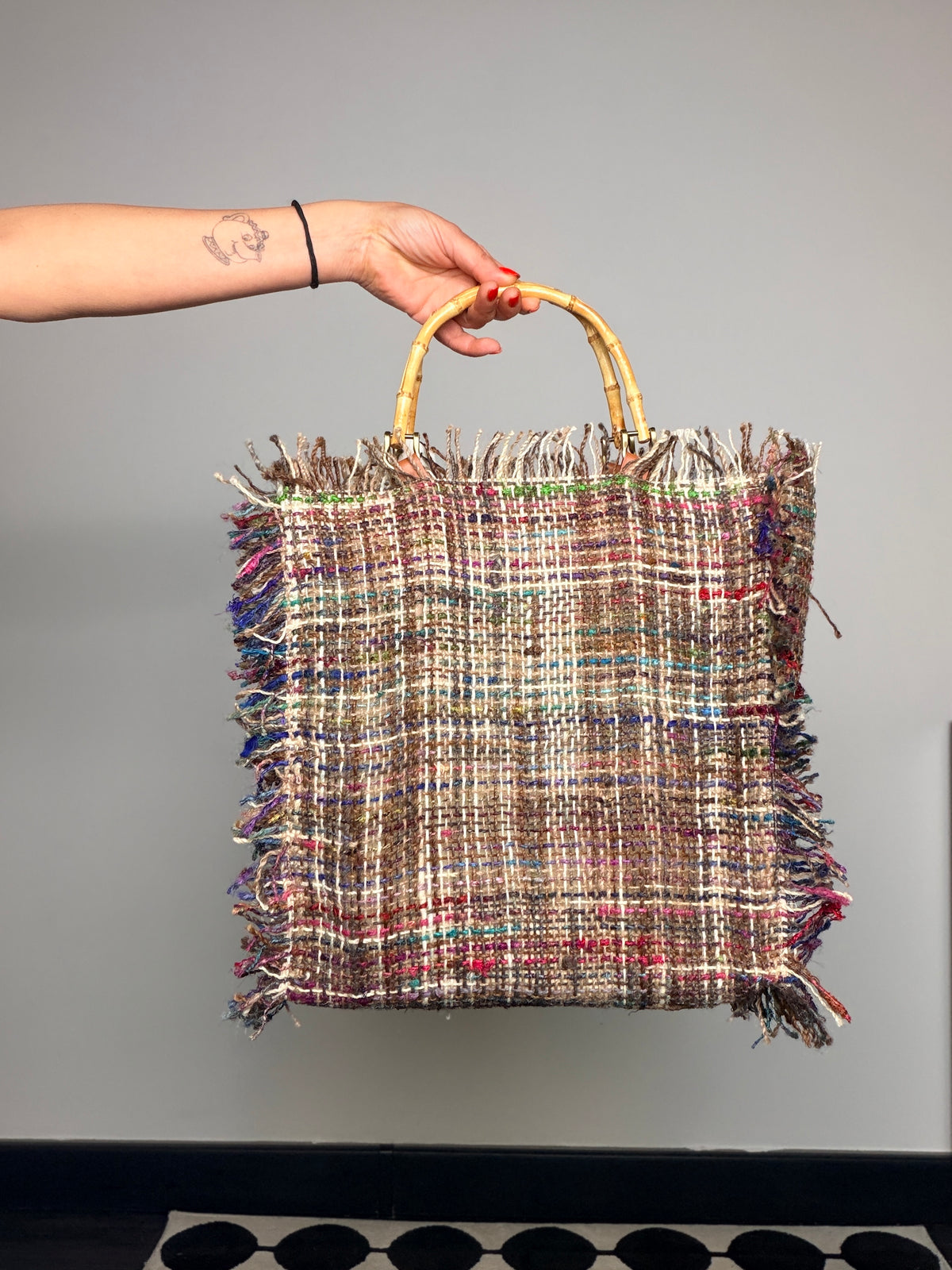 Borsa Tweed Frange Bambù
