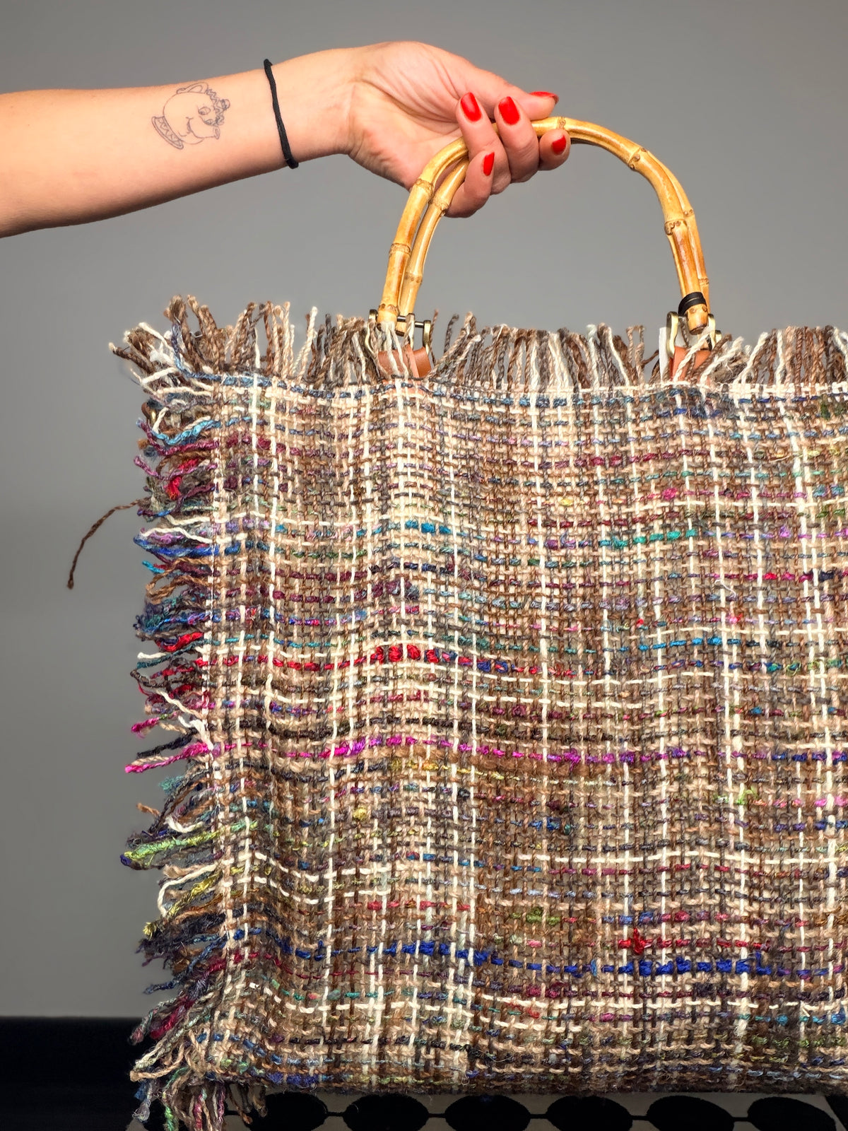 Borsa Tweed Frange Bambù