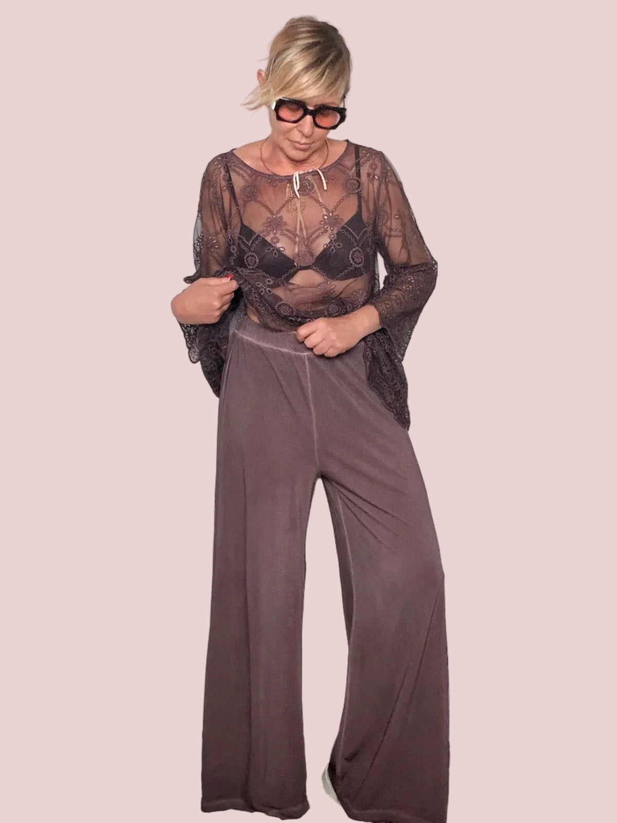 Pantalone Farfalla Palazzo – Mauve / Grigio