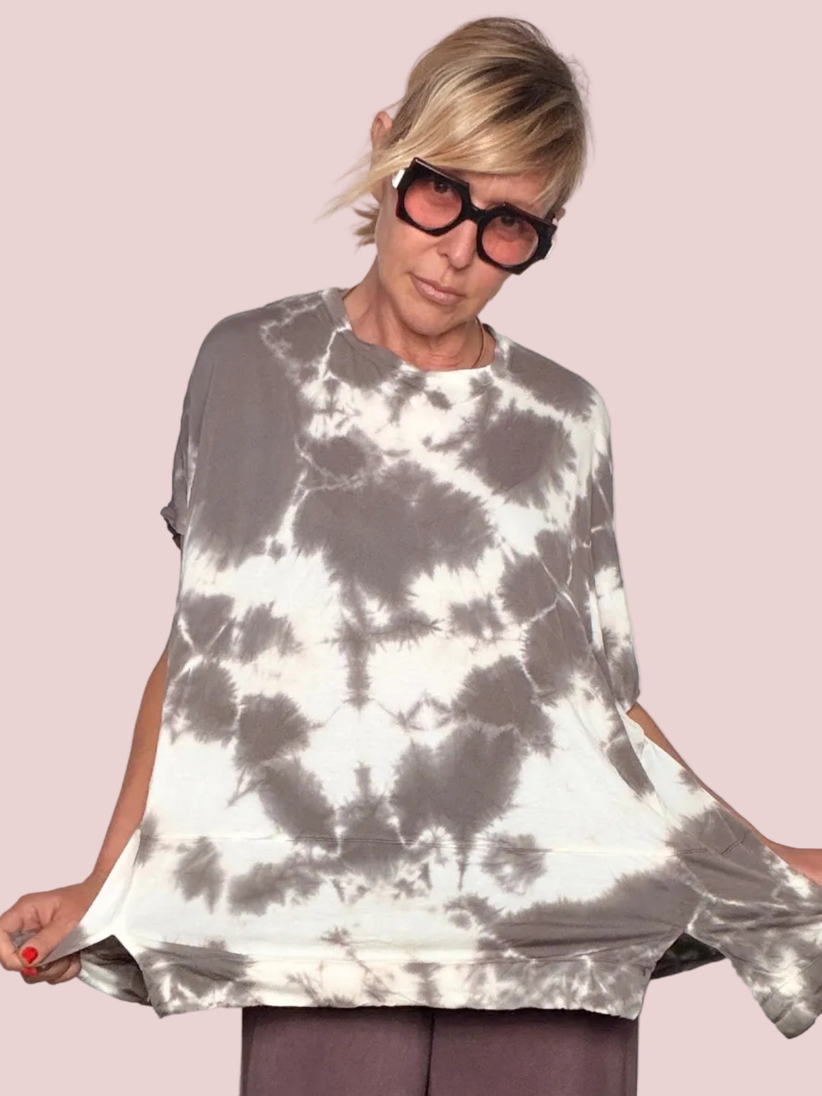 Maglia Tie-Dye Pipistrello – Grigio / Bianco