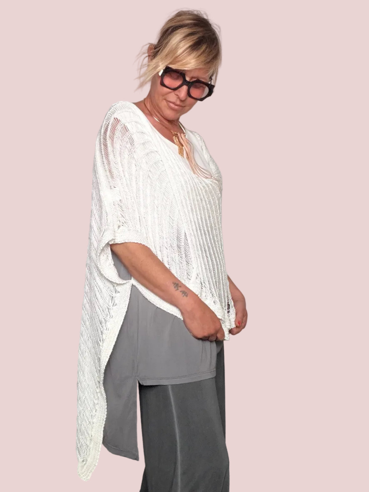 Maglia Rete Poncho – Bianco