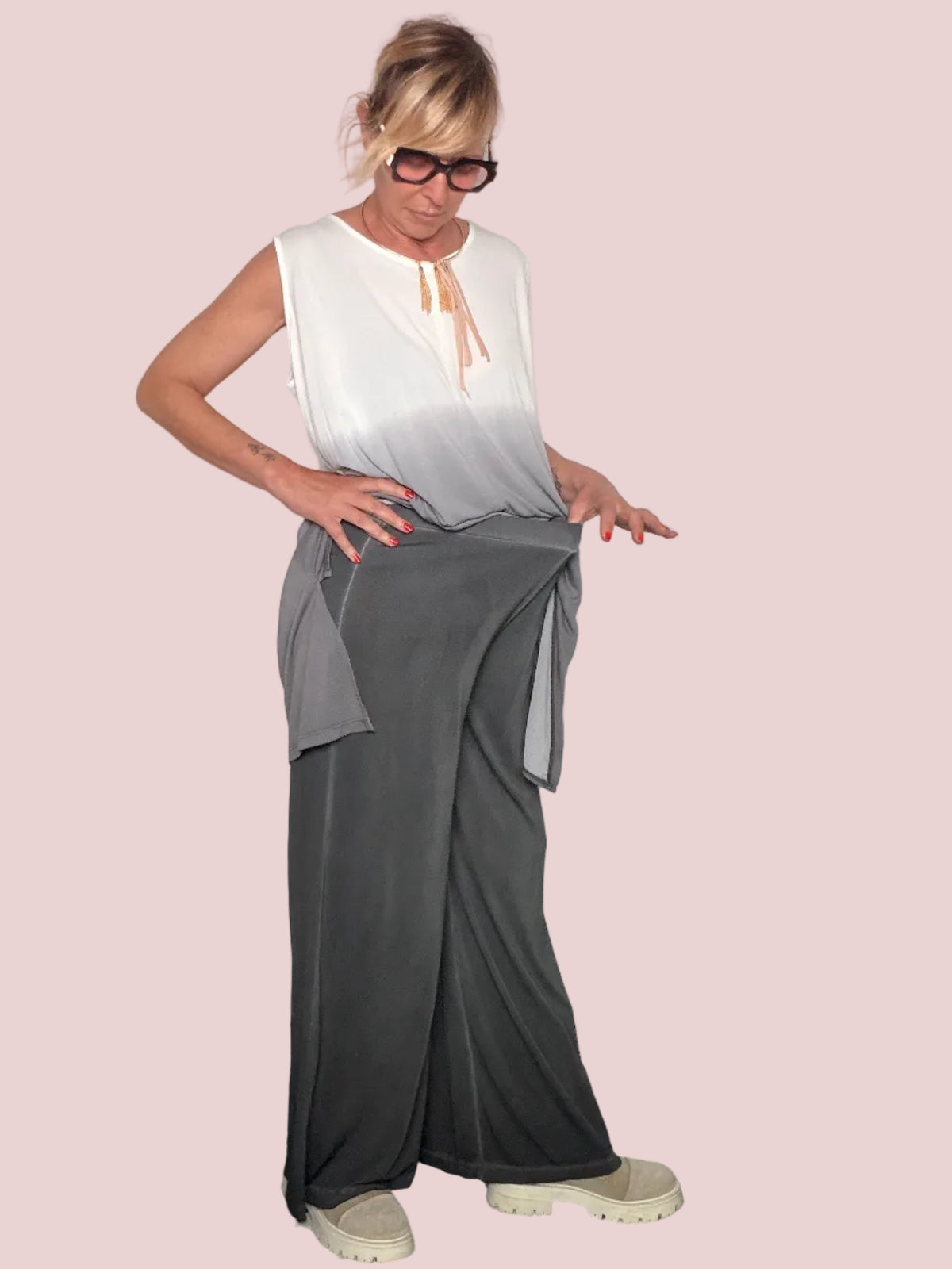 Pantalone Farfalla Palazzo – Mauve / Grigio