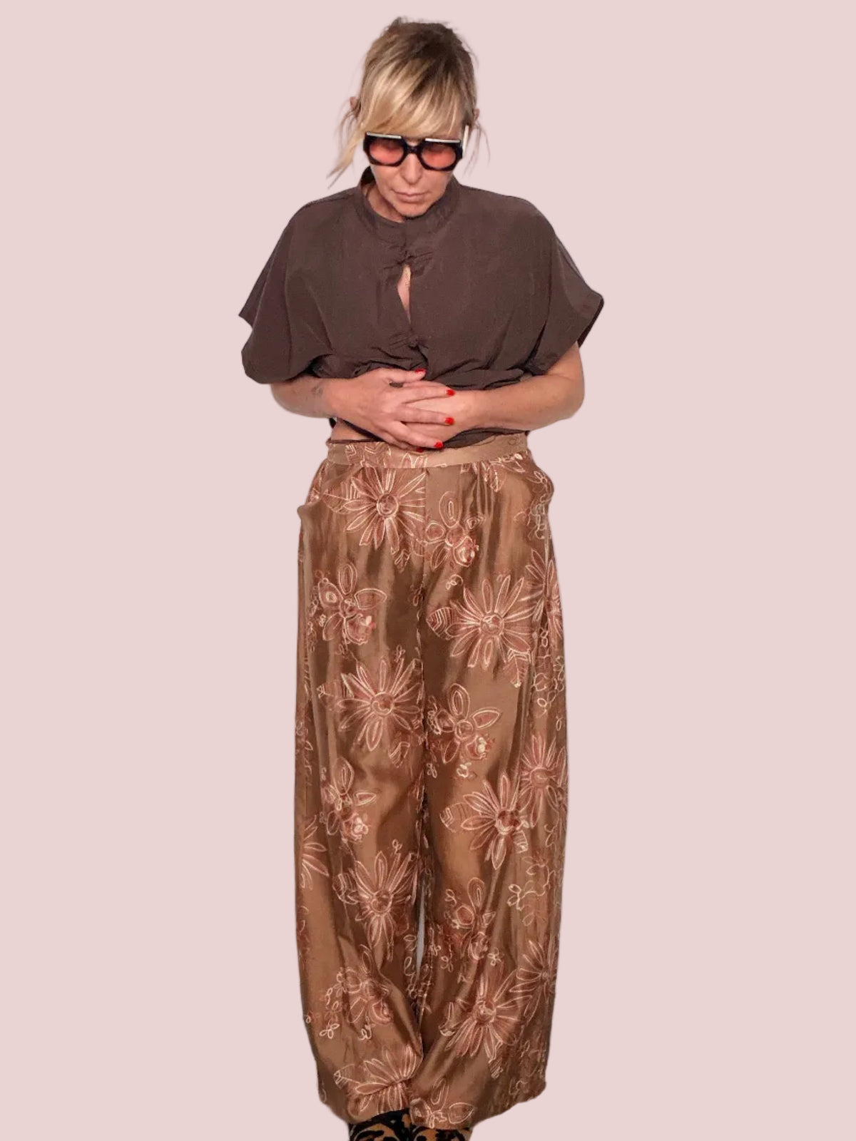 Pantalone Palazzo Organza Floreale – Bronzo