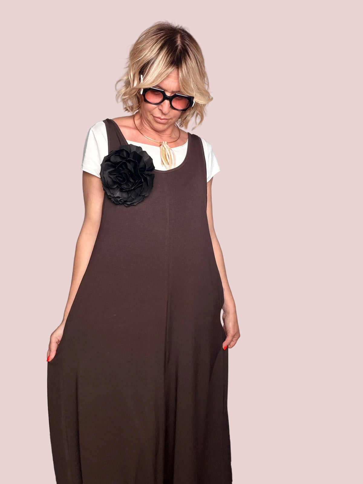 Tuta Salopette Cotone Over – Camel / Blu / Cioccolato