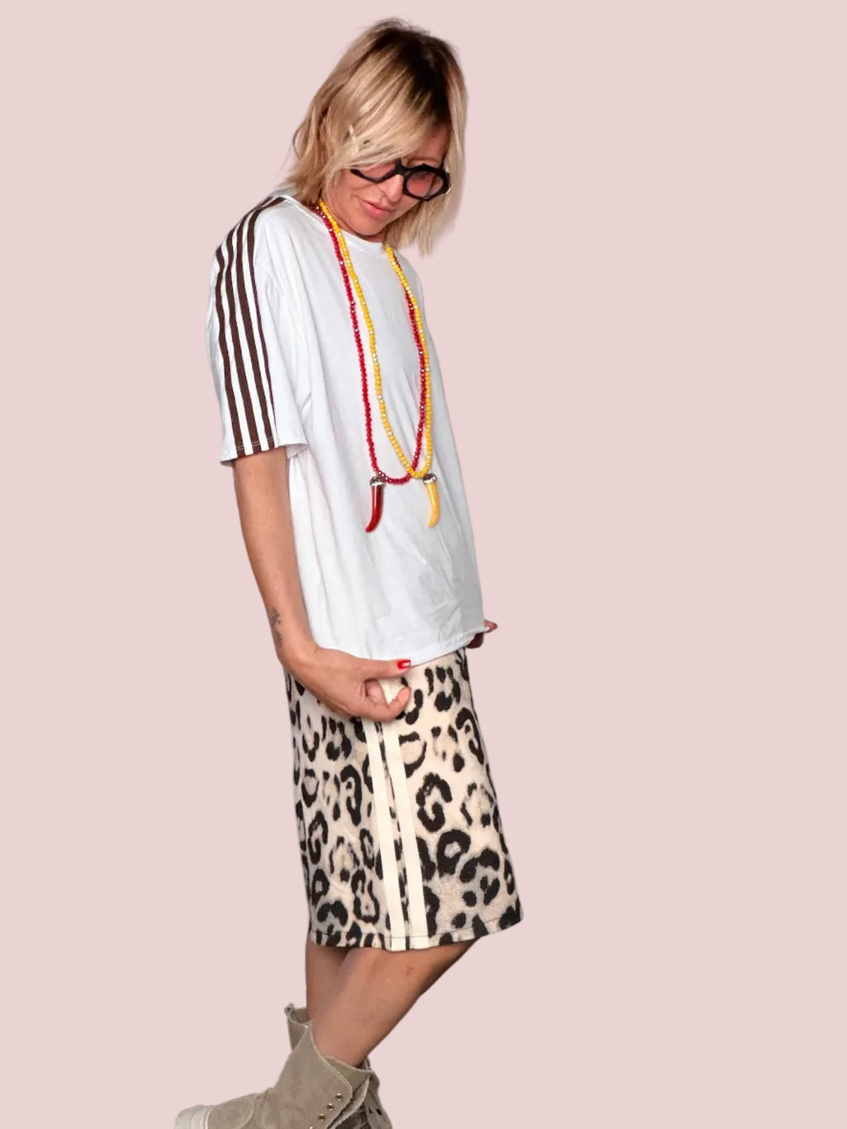 Bermuda Leopardato con Bande Laterali — Vita Elastica con Coulisse