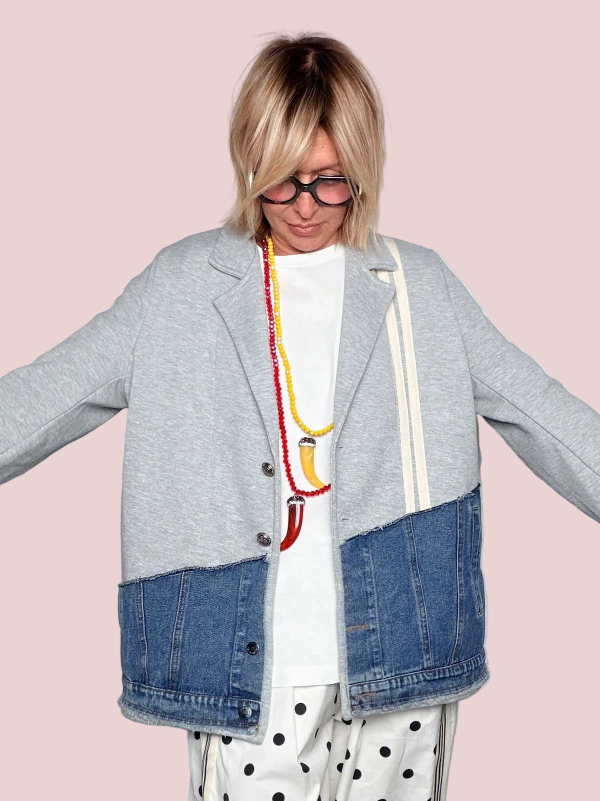 Giacca Bicolor Felpa e Denim