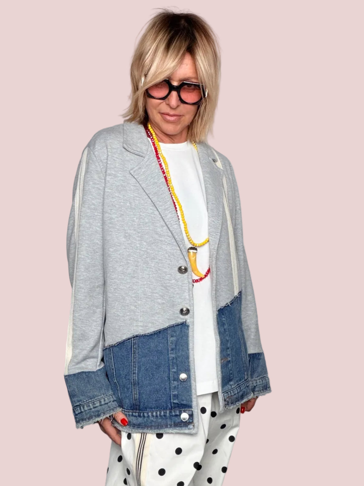 Giacca Bicolor Felpa e Denim