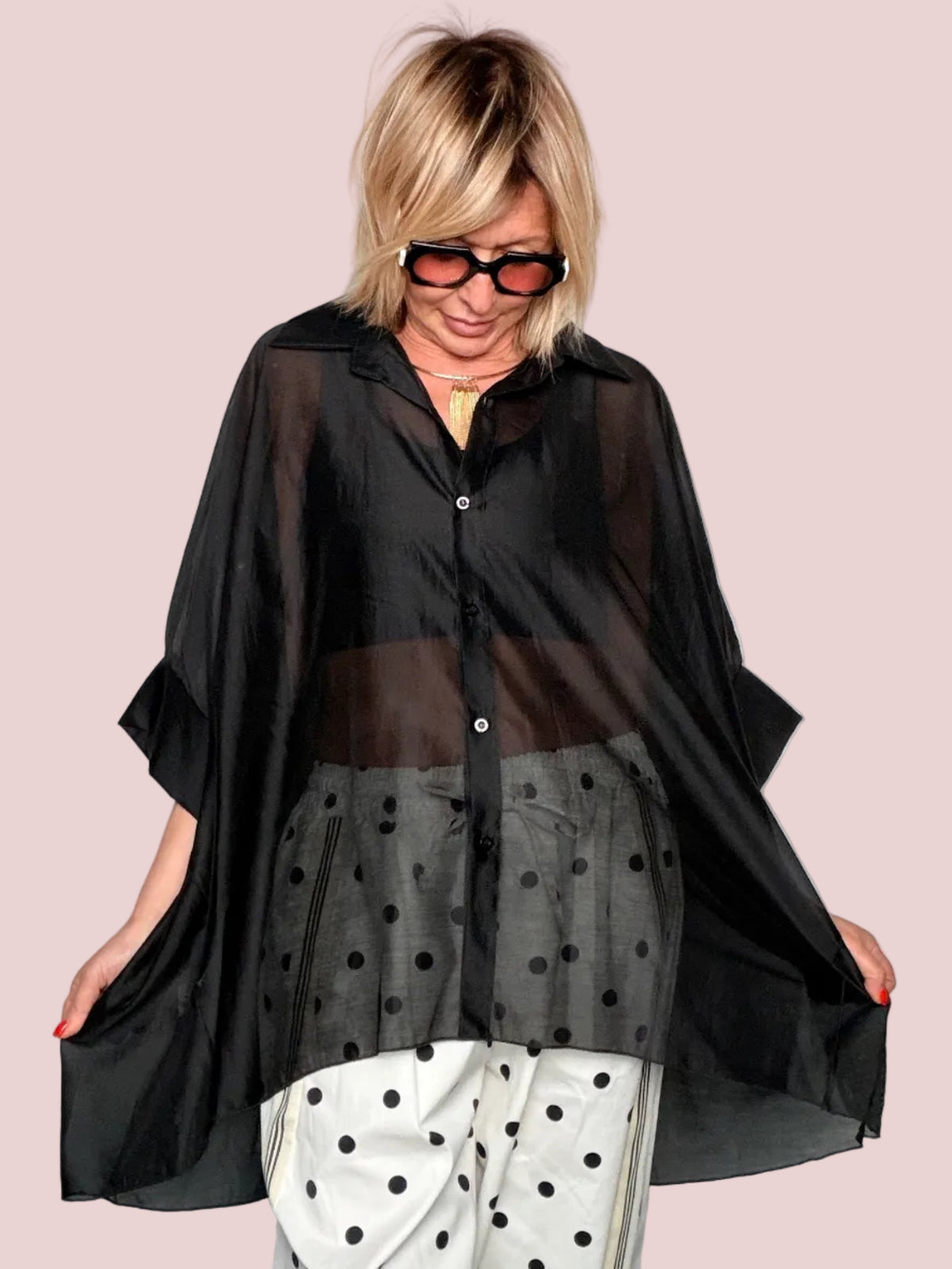 Camicia Oversize in Organza Semitrasparente