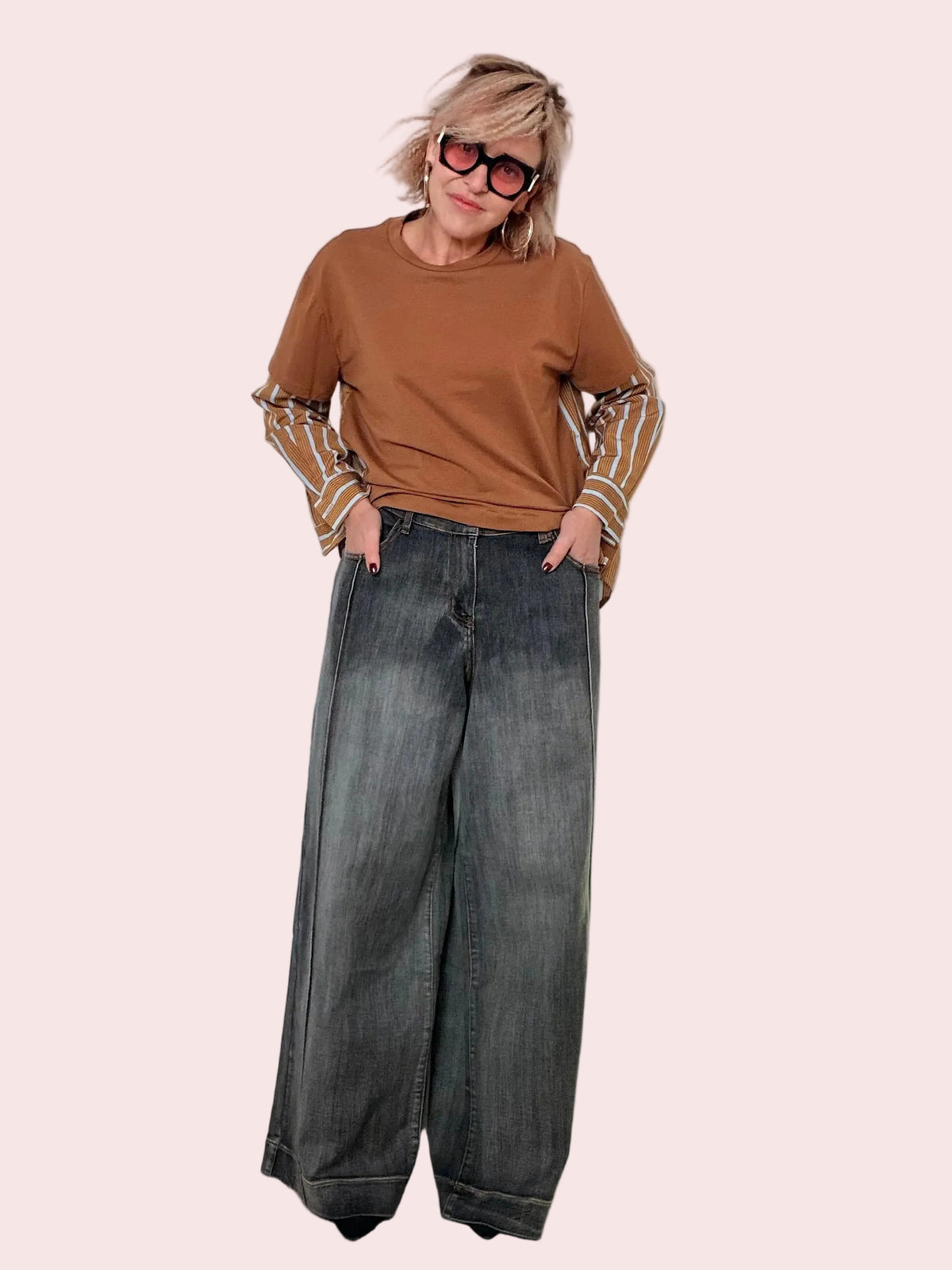 Jeans grigio Over a Gamba Larga