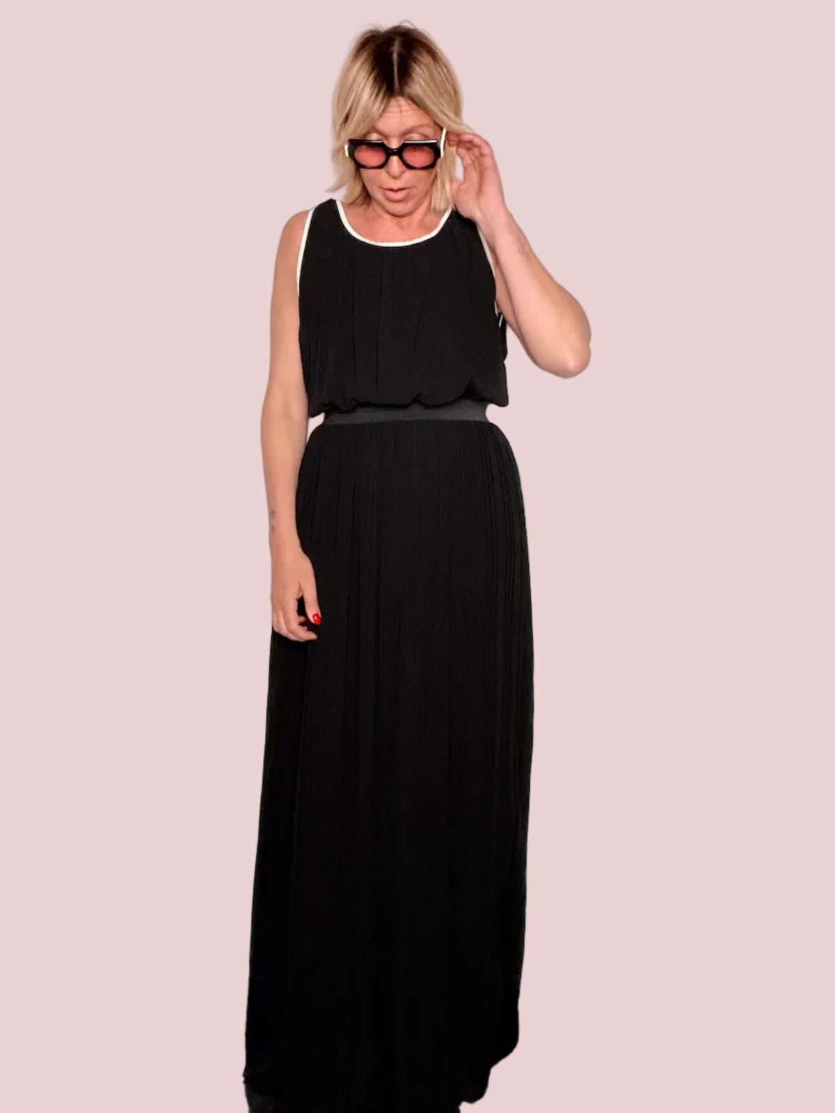 Abito Maxi Nero Plissé