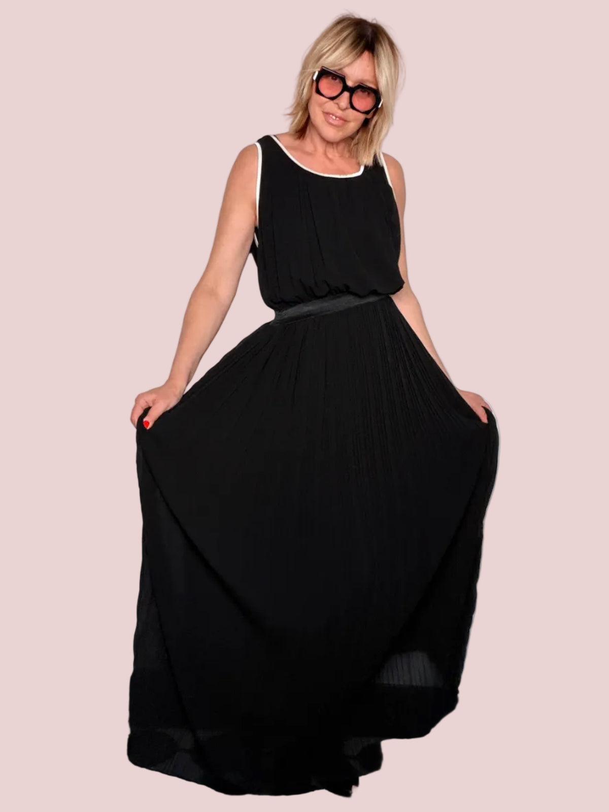 Abito Maxi Nero Plissé