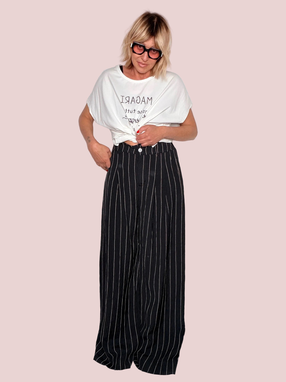 Pantalone Gessato Wide Leg