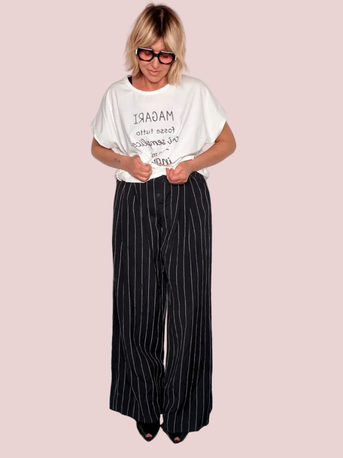 Pantalone Gessato Wide Leg