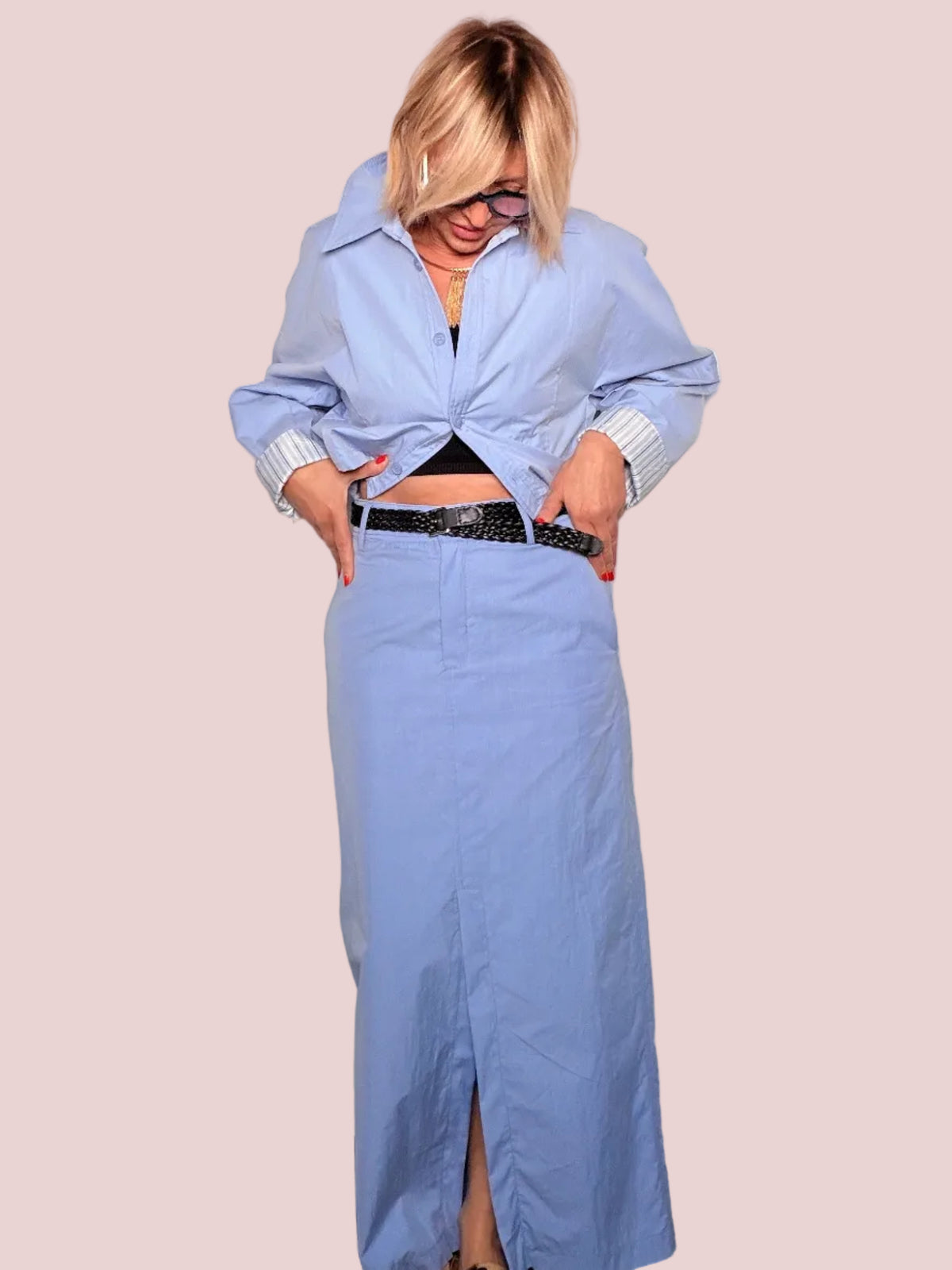 Gonna Midi Azzurra con Spacco