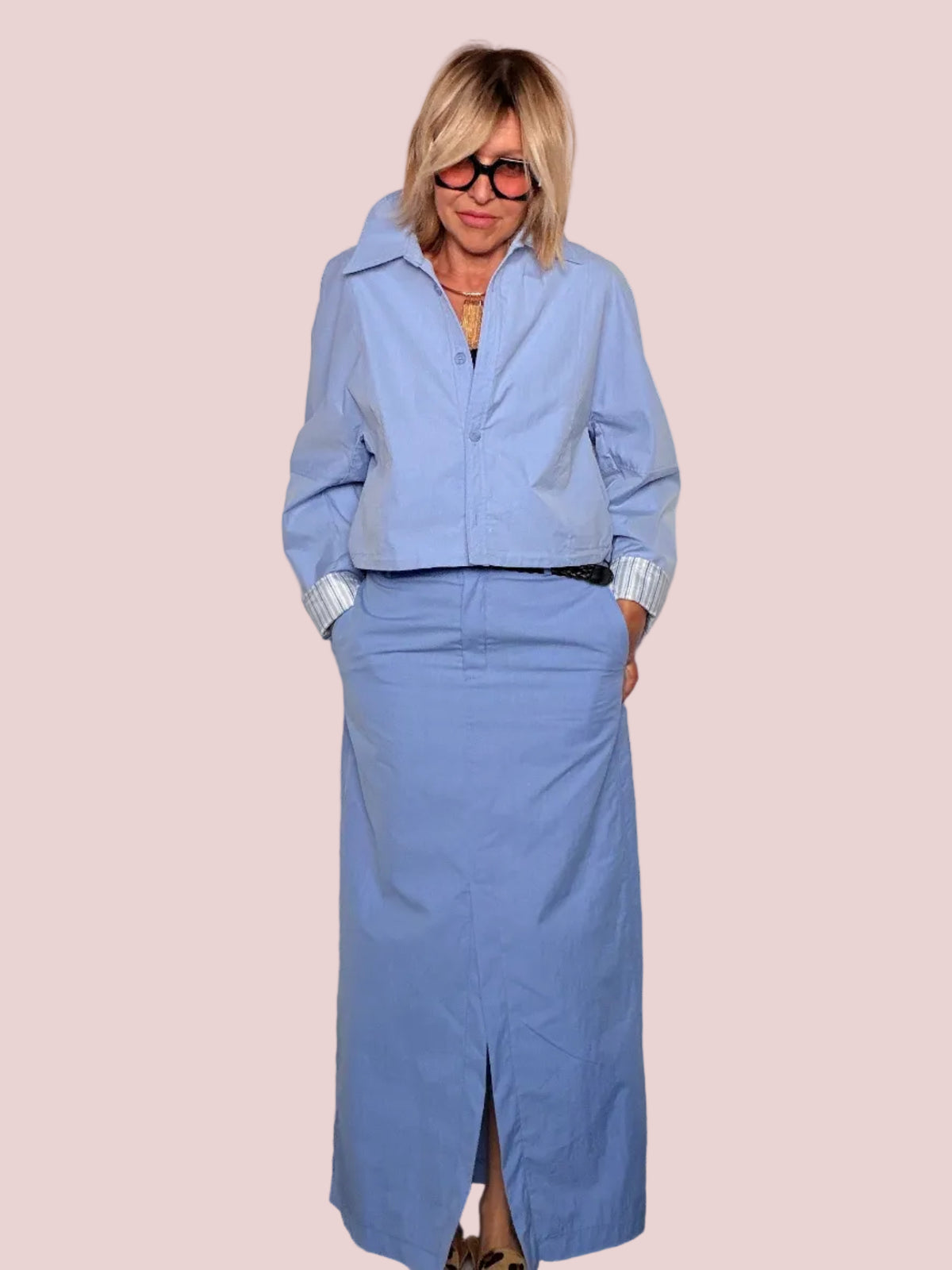 Gonna Midi Azzurra con Spacco