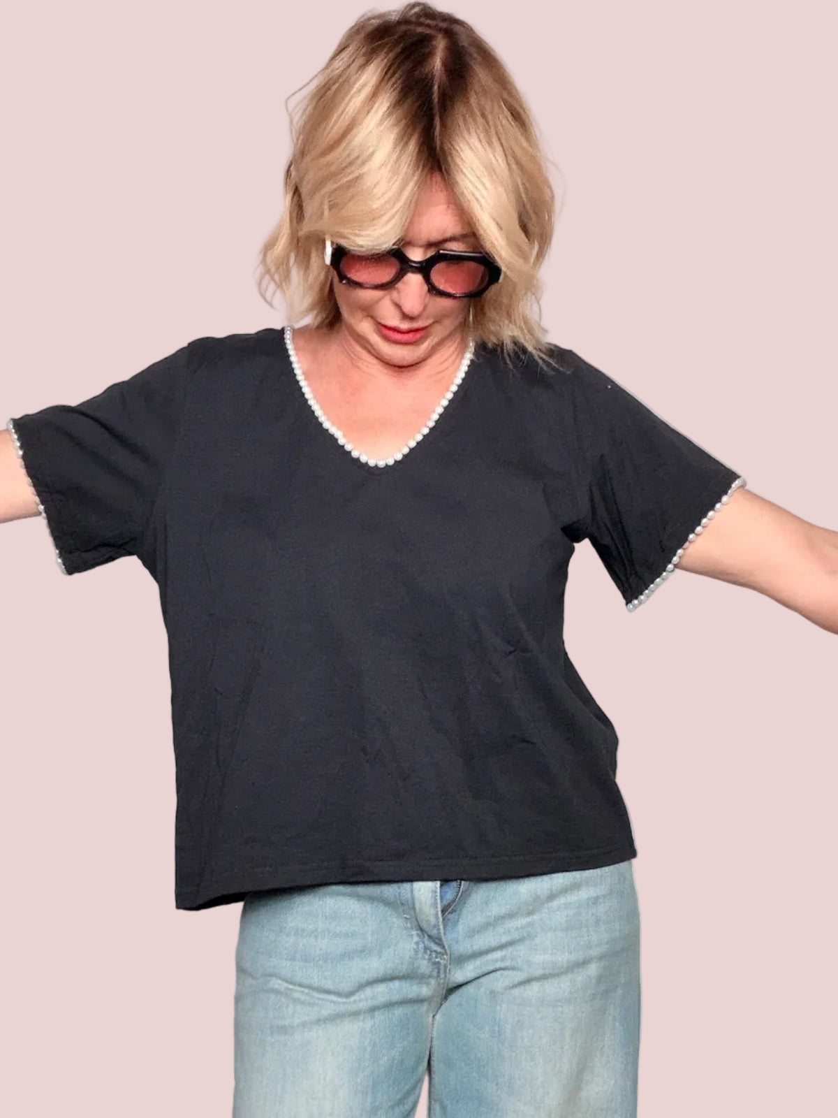 Tshirt bordino perlina