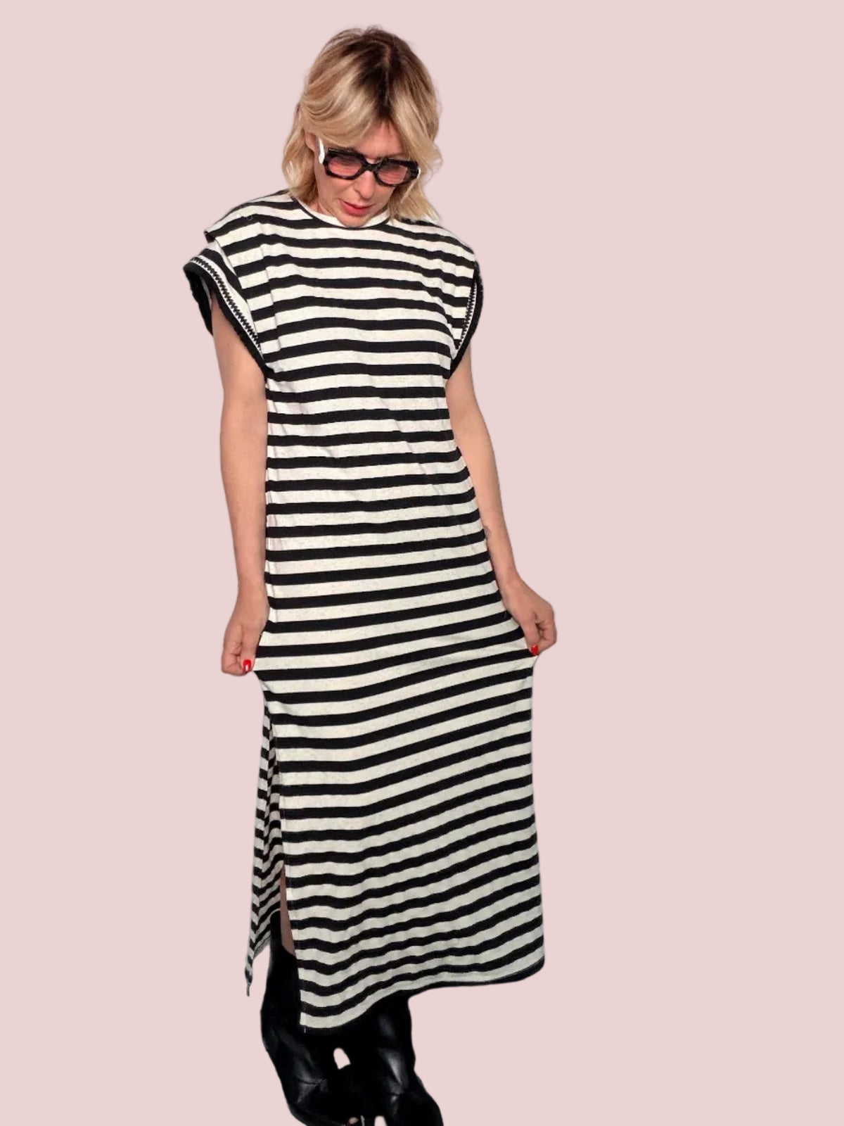 Abito Maxi Righe Nero Bianco