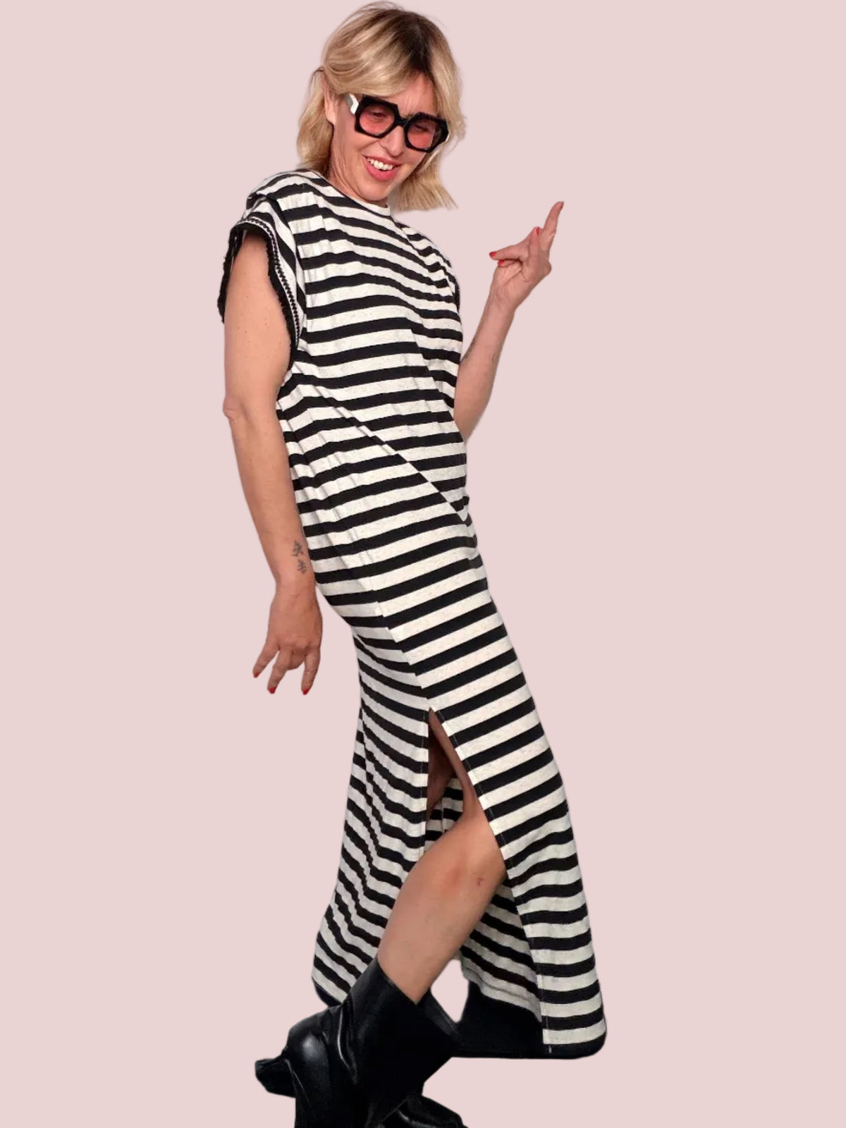 Abito Maxi Righe Nero Bianco