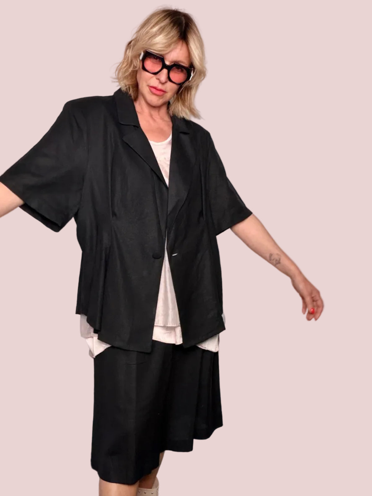 Blazer Oversize in Misto Lino – Maniche Corte Kimono