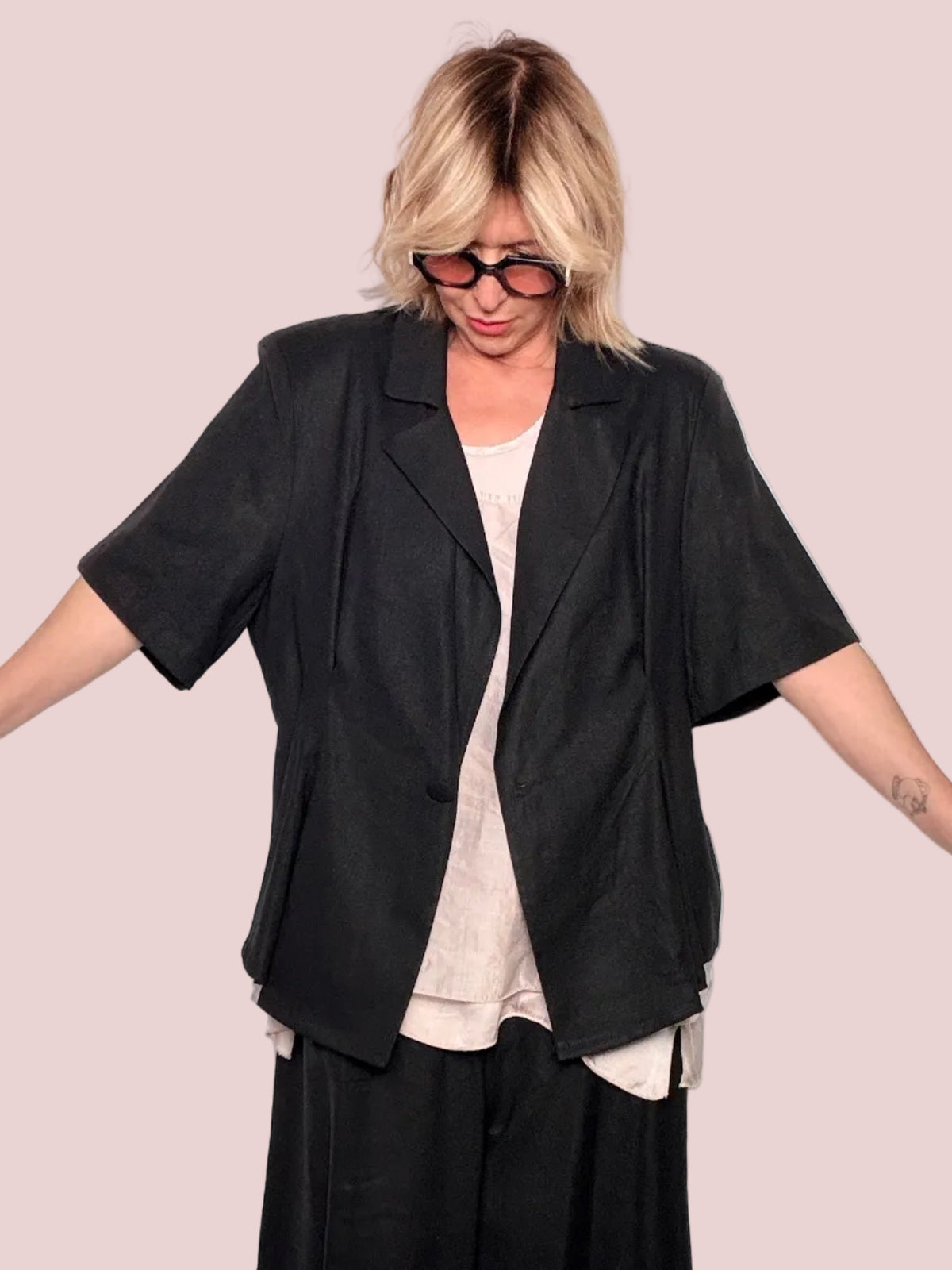 Blazer Oversize in Misto Lino – Maniche Corte Kimono