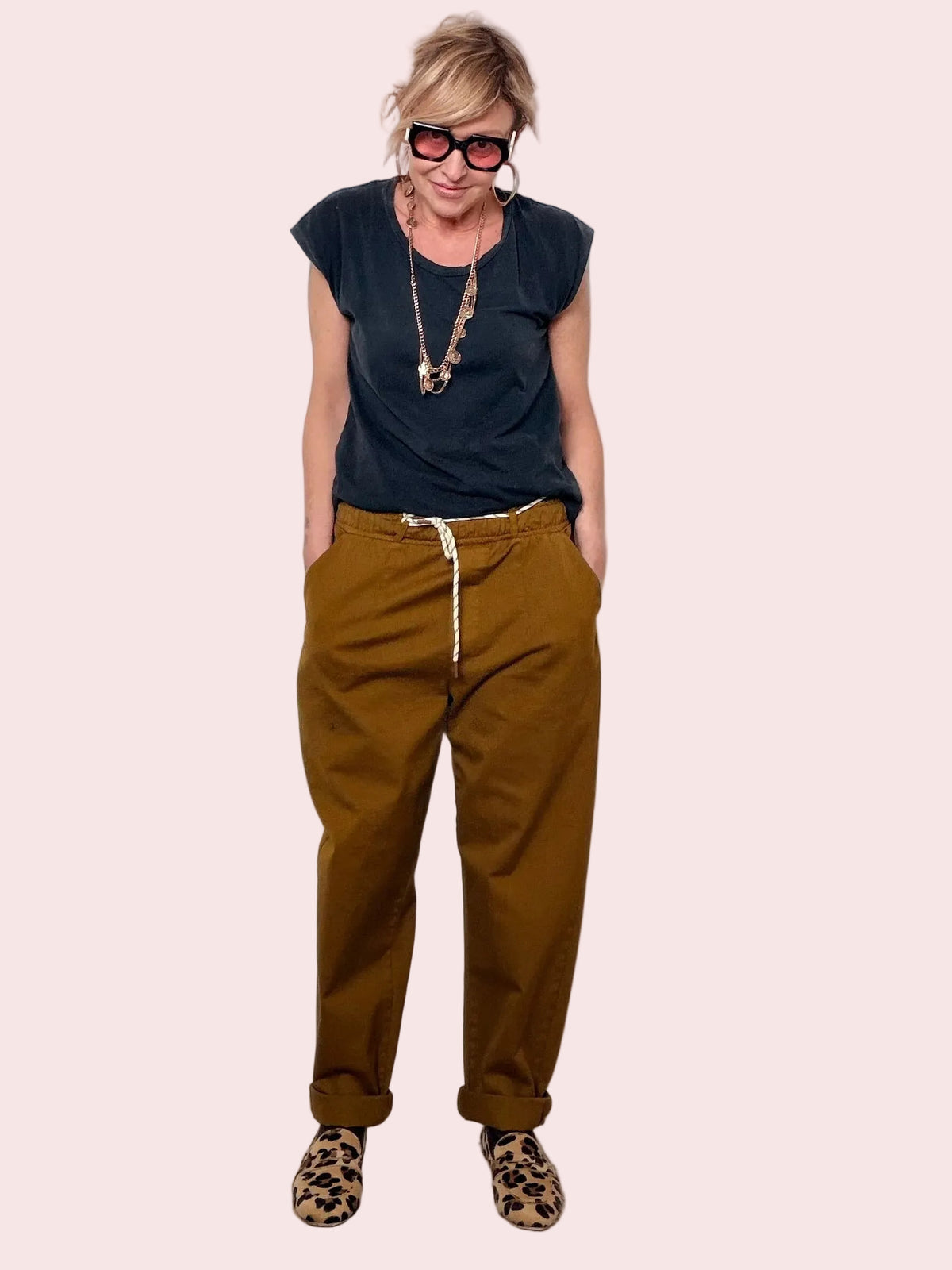 Pantalone in Gabardina Relaxed Fit con Anima Casual Chic