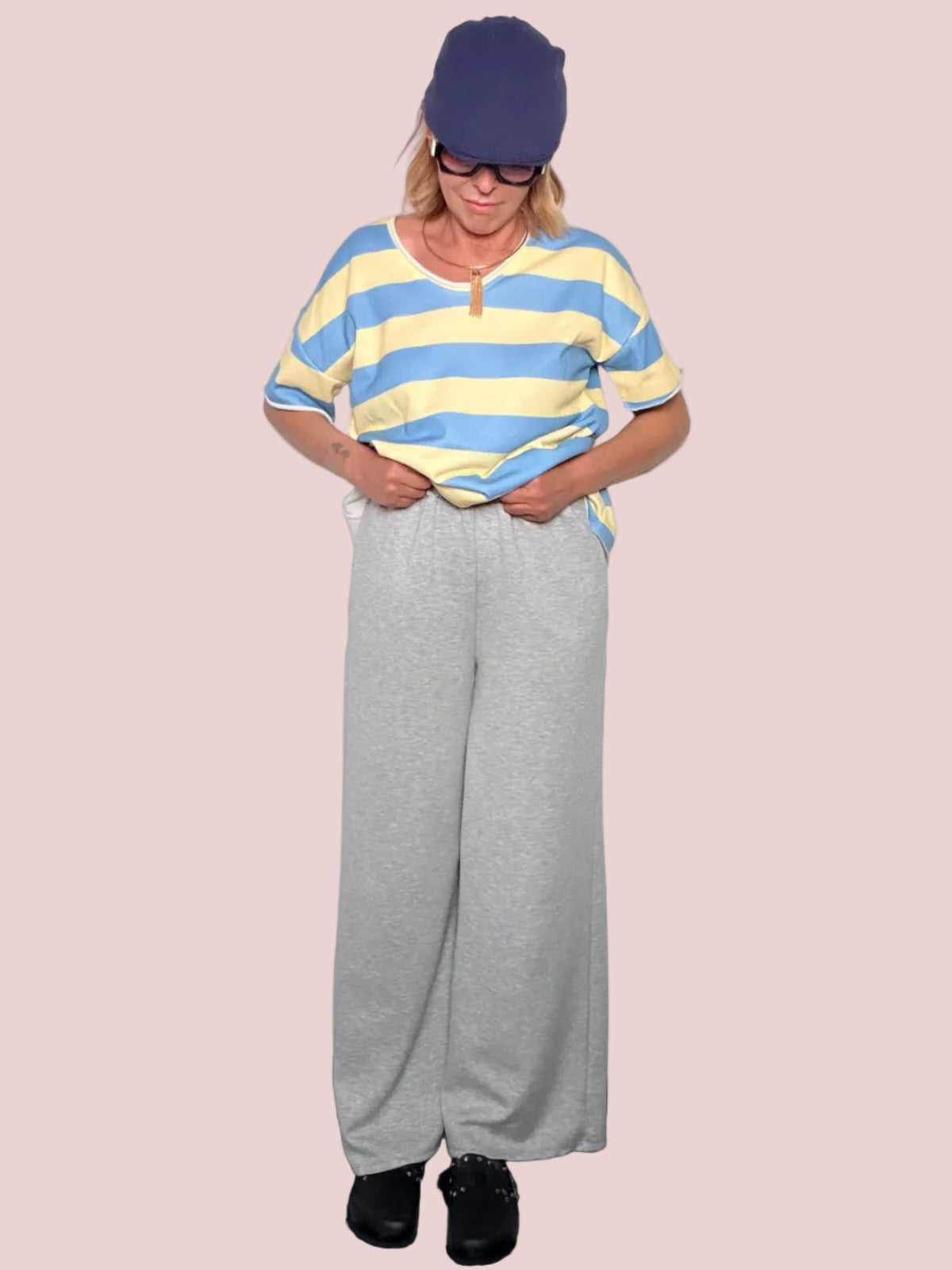 Pantalone Wide Leg in Felpa – Grigio Melange