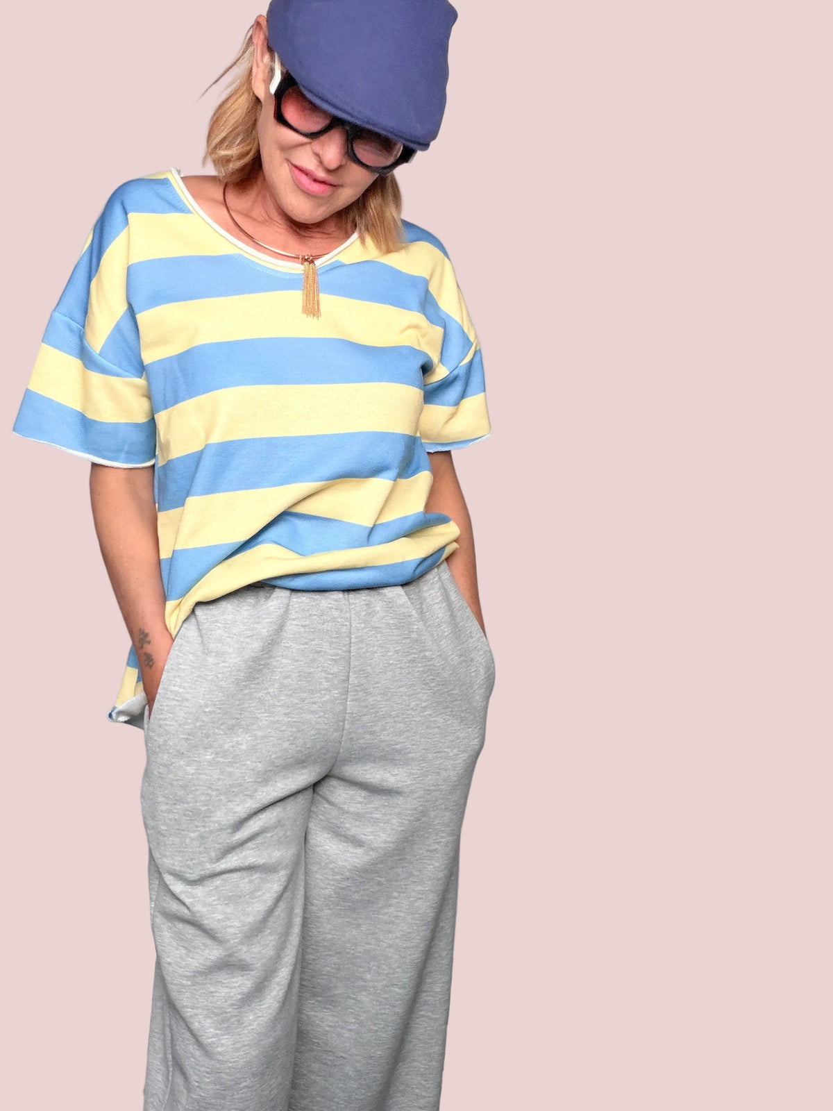 Pantalone Wide Leg in Felpa – Grigio Melange