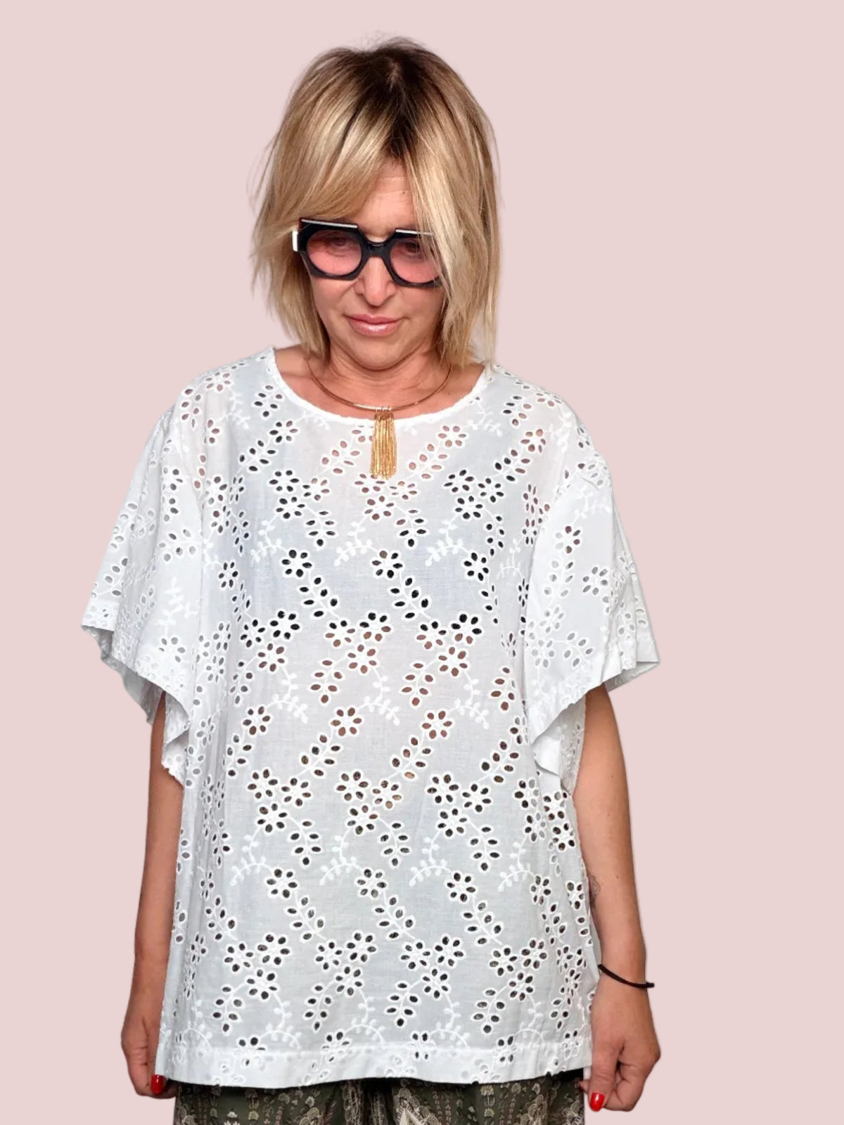 Blusa Sangallo Bianca Maniche Volant