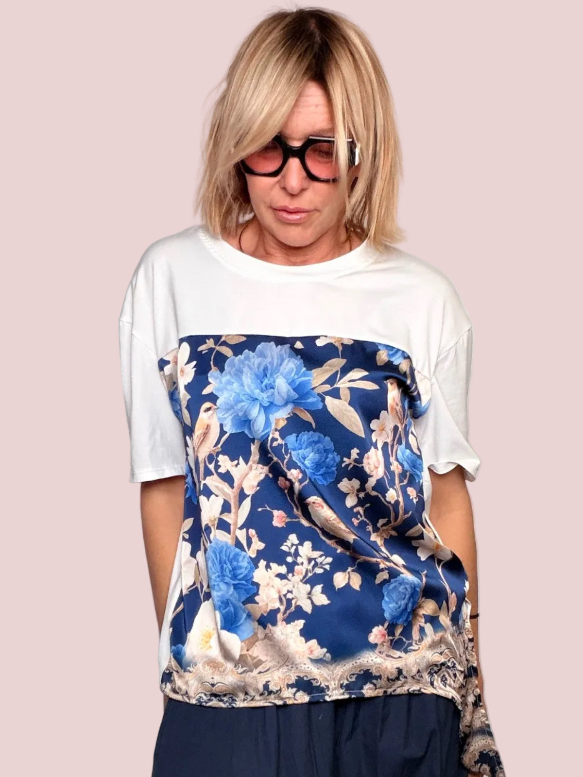 T-Shirt Cotone e Raso Stampa Foulard