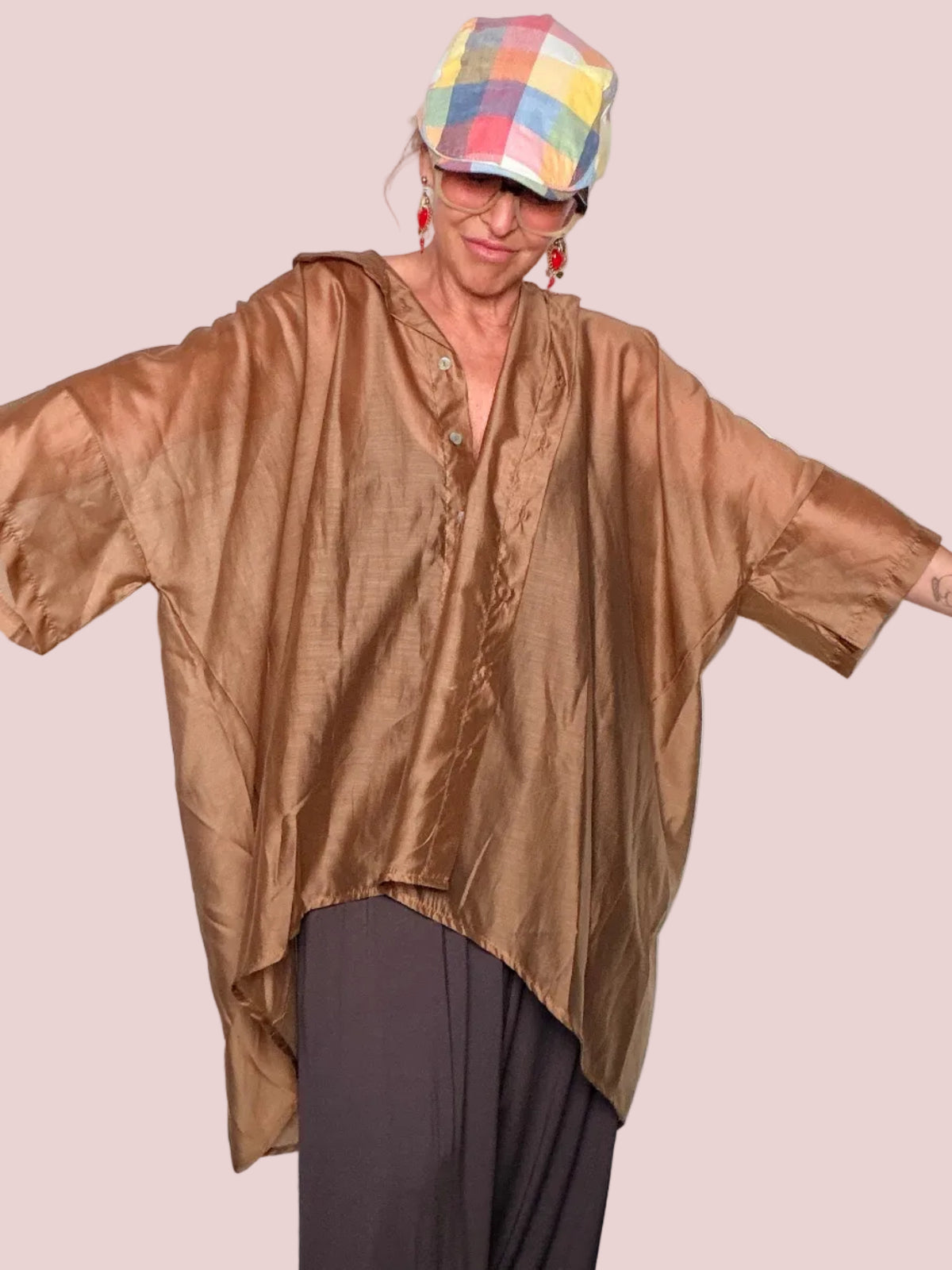 Spolverino Kimono in Lyocell Bronzo Dorato