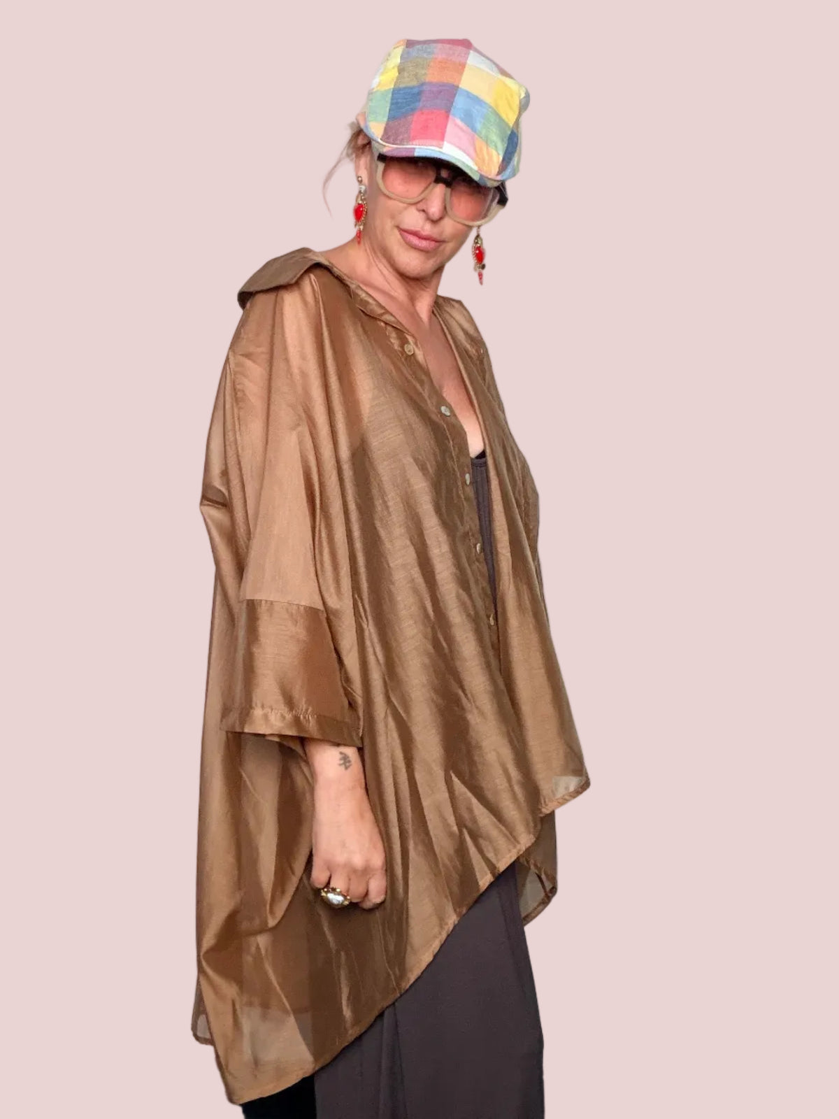 Spolverino Kimono in Lyocell Bronzo Dorato