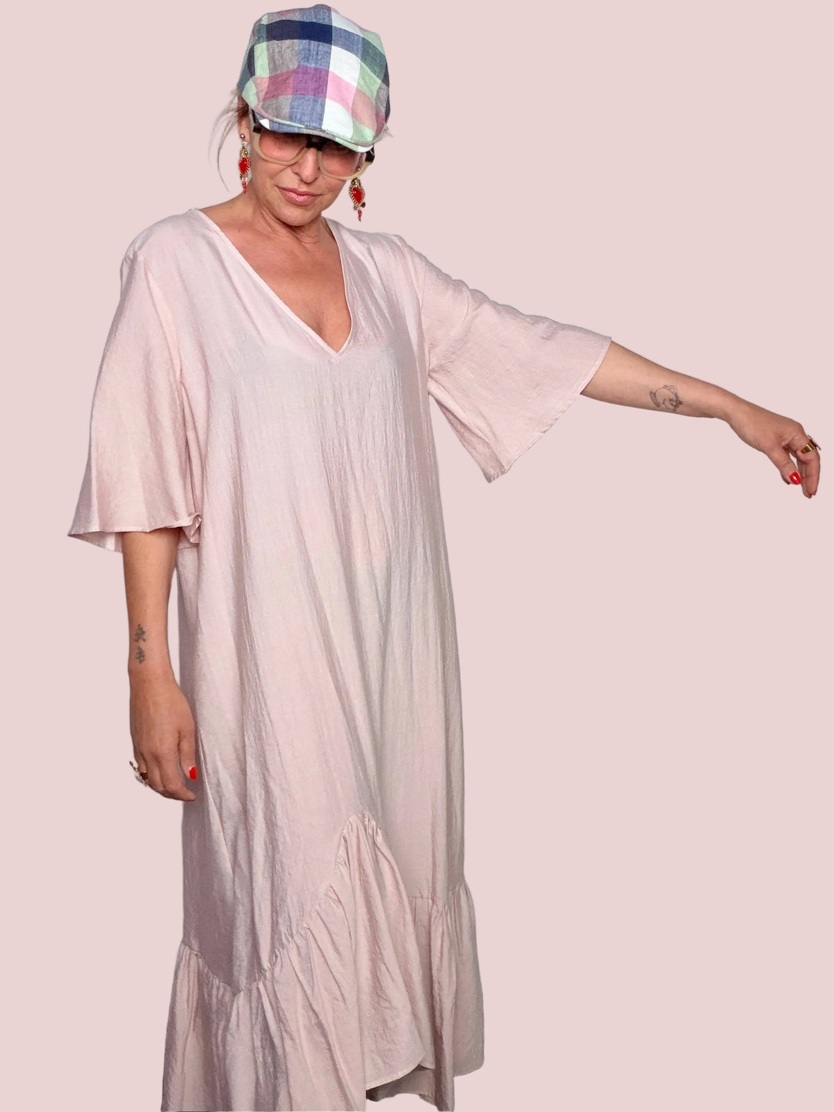 Abito Maxi in Viscosa con Balza Asimmetrica