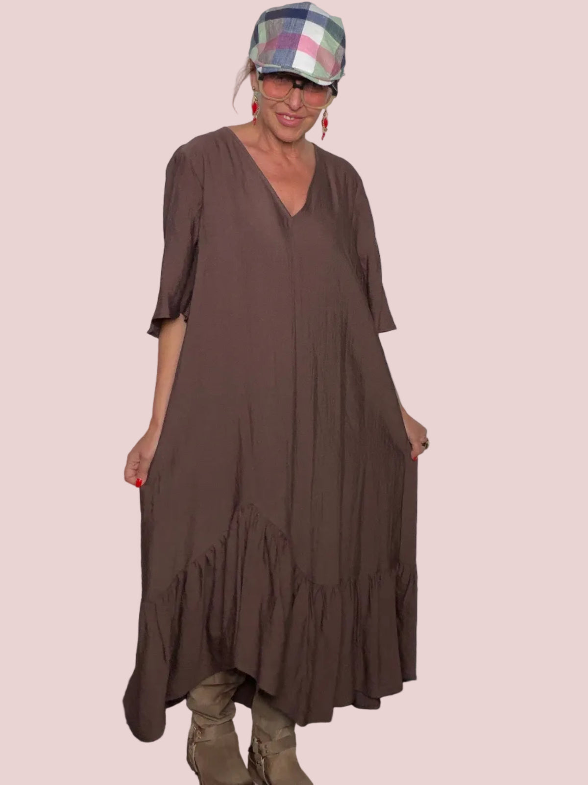 Abito Maxi in Viscosa con Balza Asimmetrica