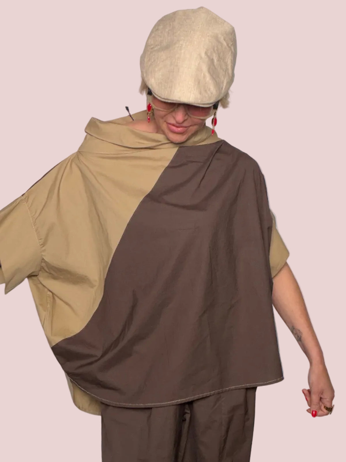 Top Oversize in Cotone Color Bicolor