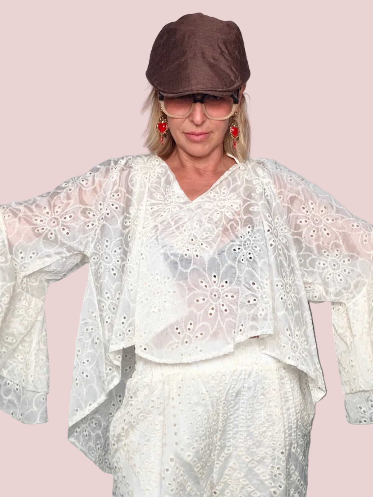 Camicia in Tencel Sangallo con Maniche a Campana e Volant