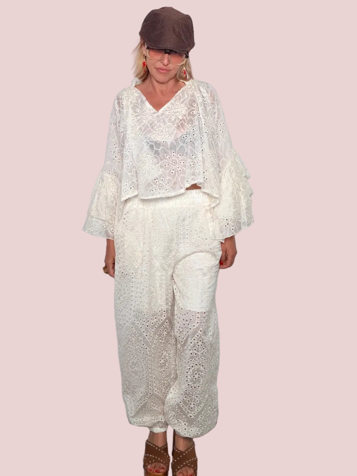 Pantalone Odalisca in Tencel Sangallo Broderie Anglaise