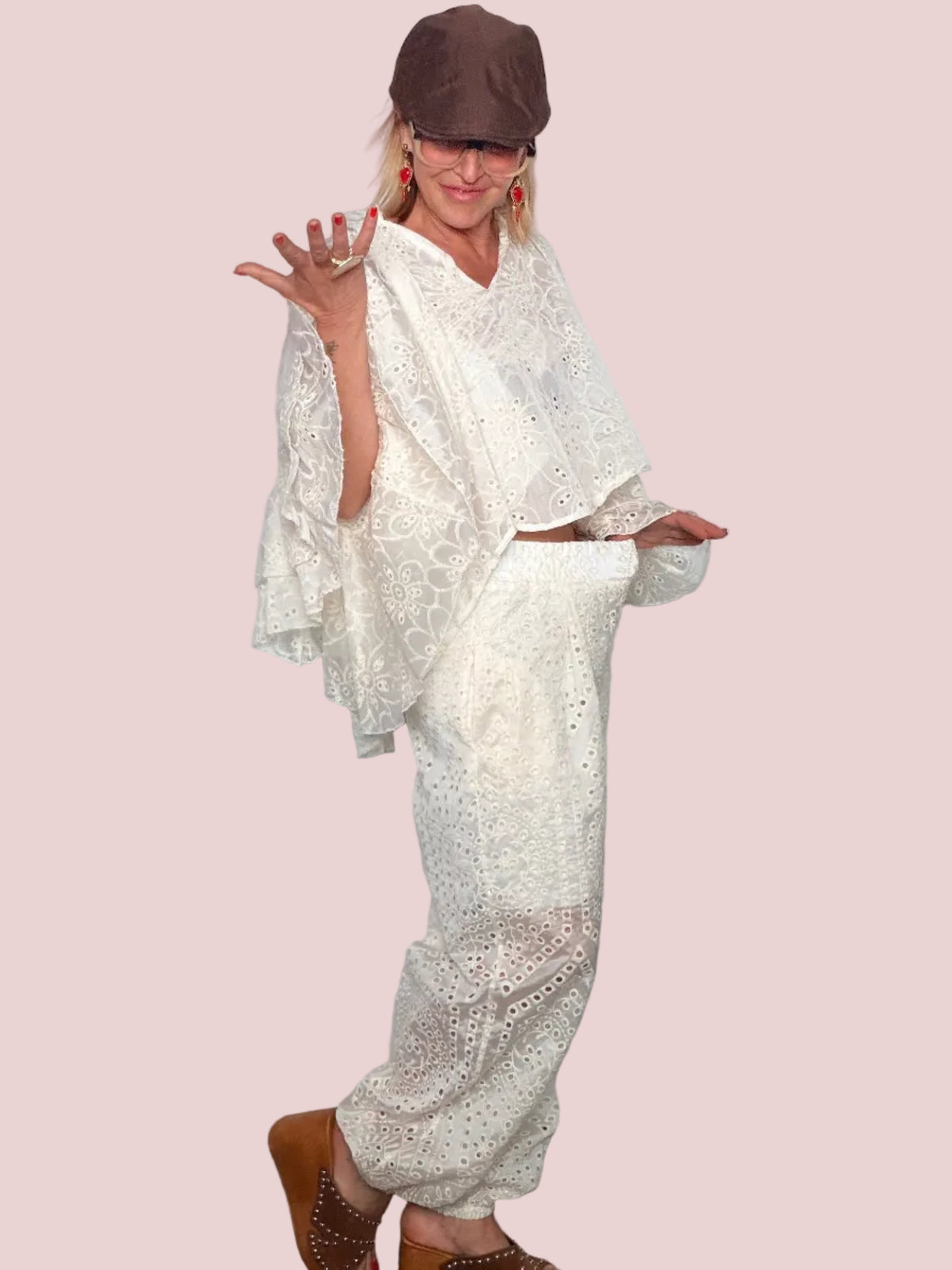 Pantalone Odalisca in Tencel Sangallo Broderie Anglaise