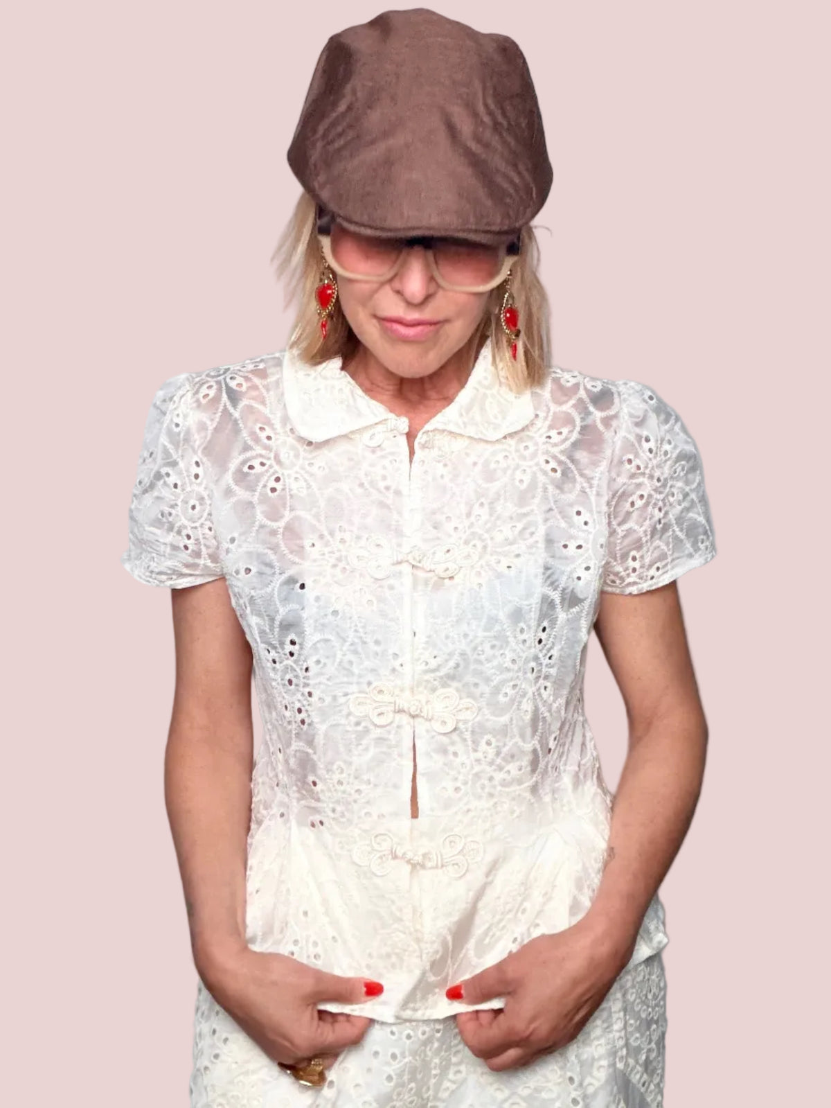 Camicia in Tencel Sangallo con Peplum e Bottoni Cinesi
