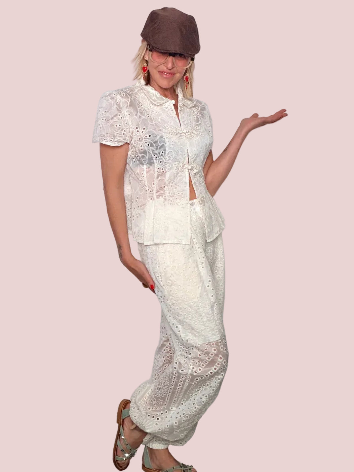 Camicia in Tencel Sangallo con Peplum e Bottoni Cinesi
