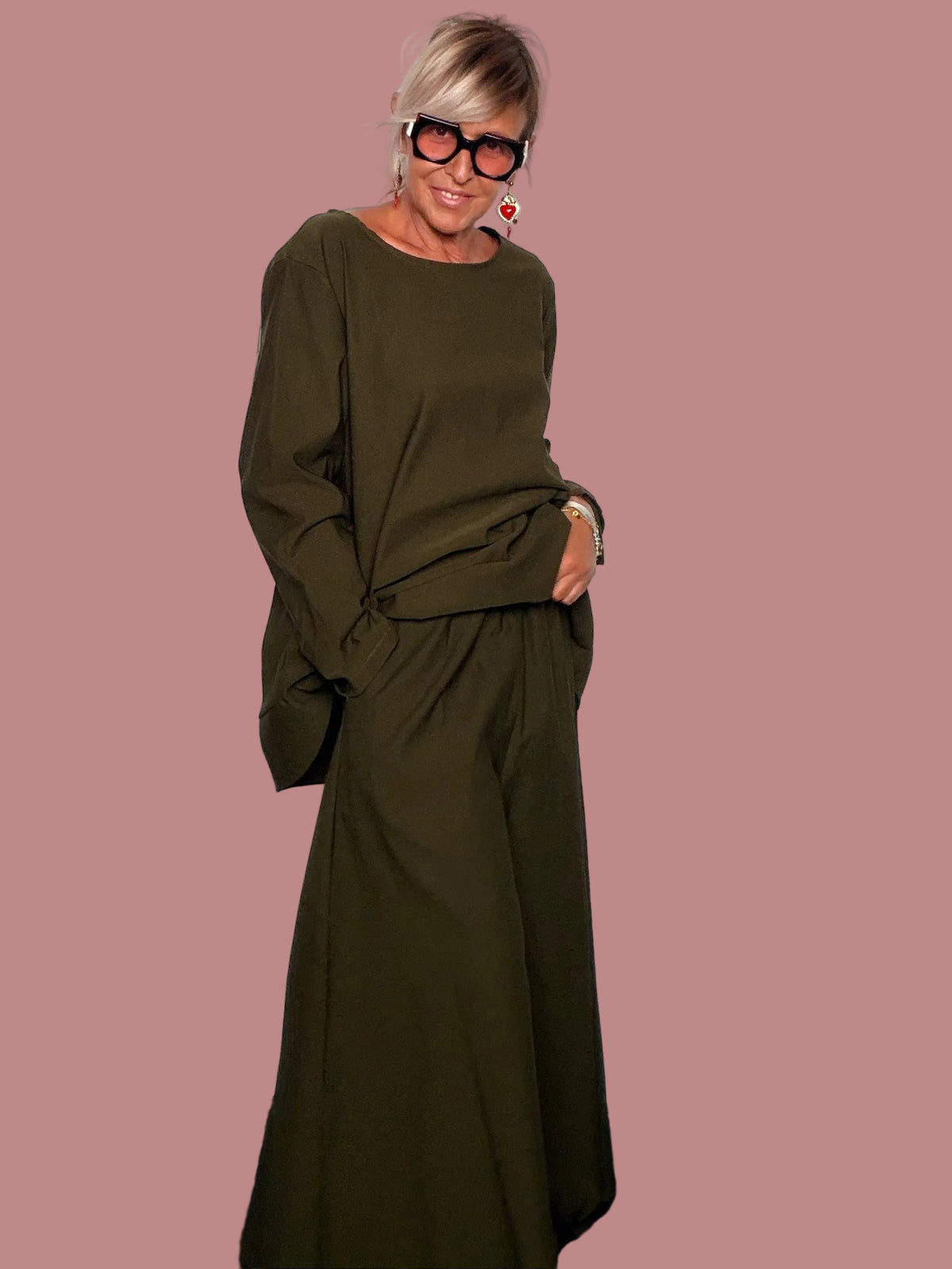 Pantagonna Maxi Bengalina Verde Militare Vita Elastica