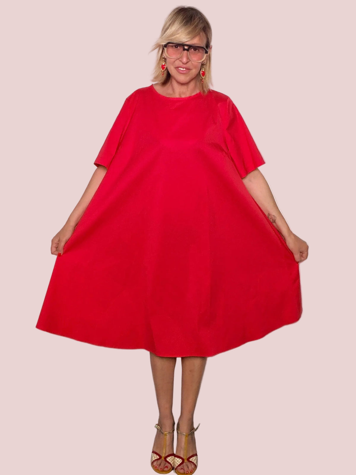 Abito Cocoon in Cotone con Gonna ad A e Fiocco sul Retro