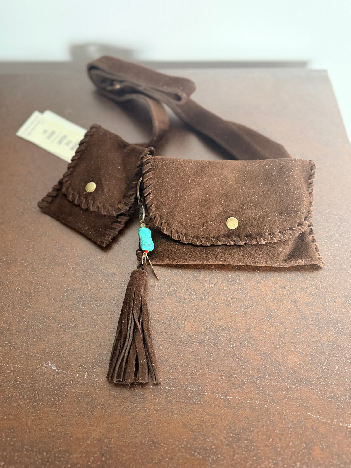 Cintura Marsupio in Camoscio con Charm Turchese