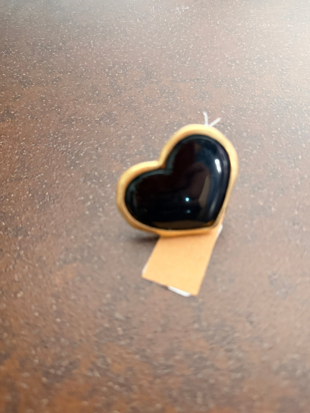 Anello Cuore Regolabile — Rosa Cipria / Nero