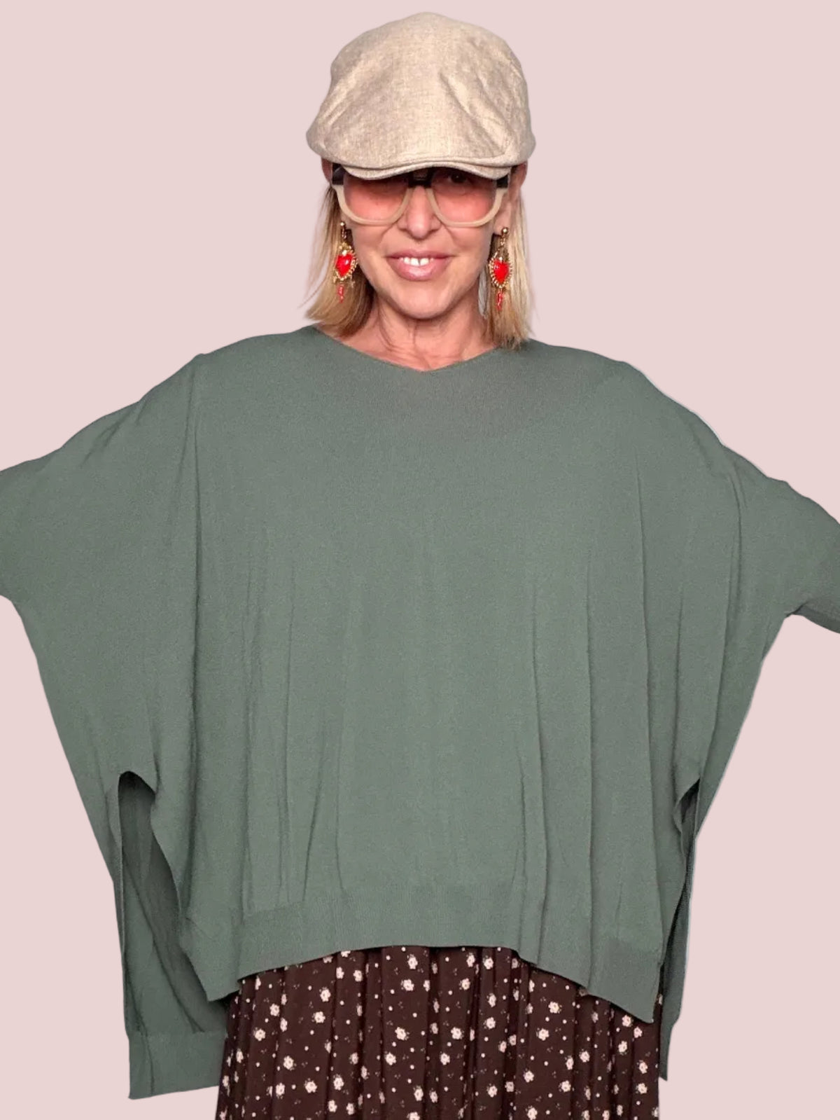 Maglia Oversize in Viscosa con Collo a Barchetta e Maniche a Pipistrello