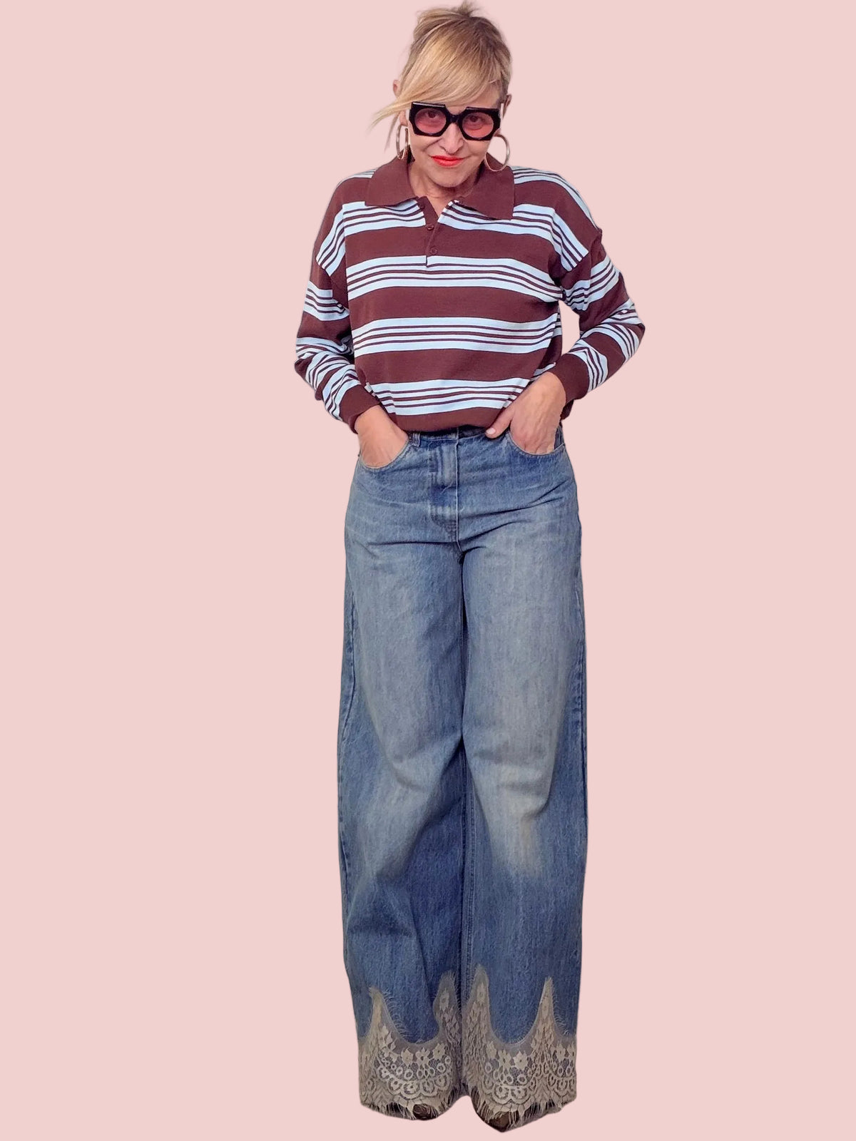 Jeans Wide Leg con Inserto in Pizzo “Romantic Denim”