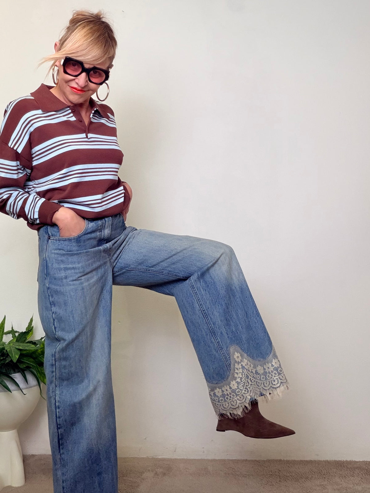Jeans Wide Leg con Inserto in Pizzo “Romantic Denim”