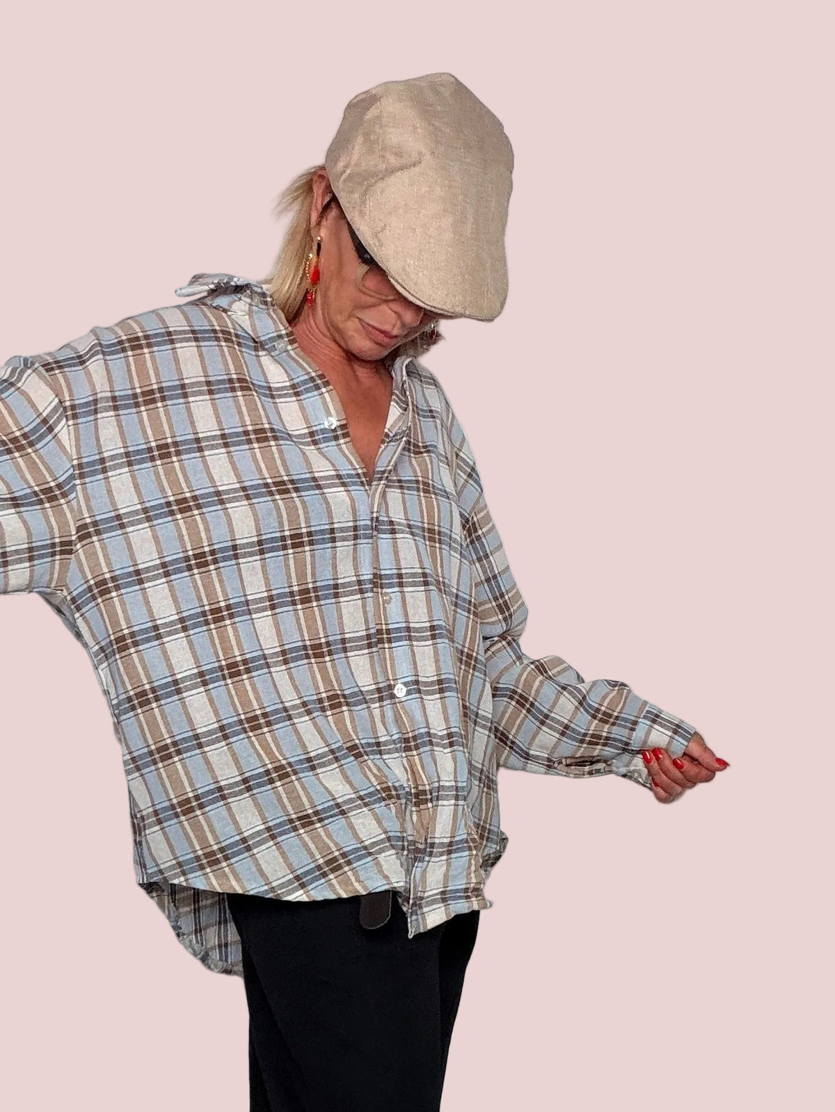 Camicia Oversize in Garza di Cotone a Quadri Tartan