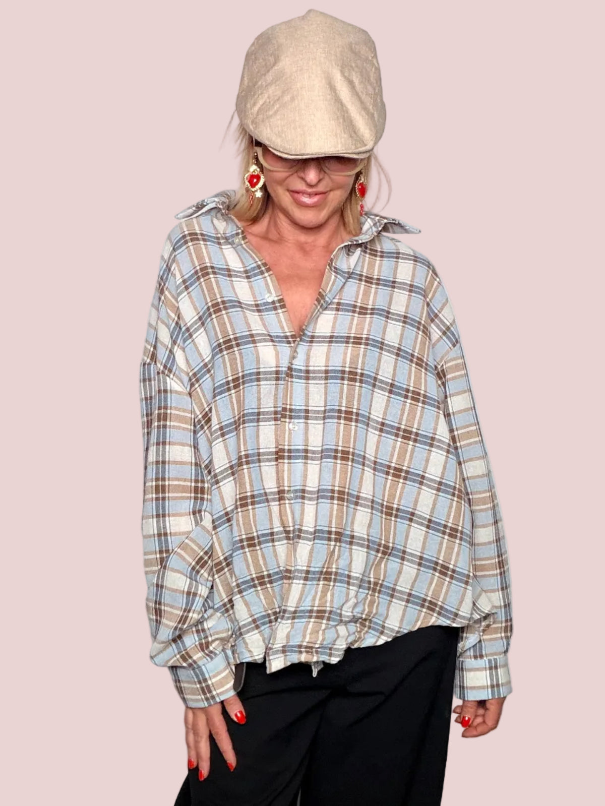 Camicia Oversize in Garza di Cotone a Quadri Tartan