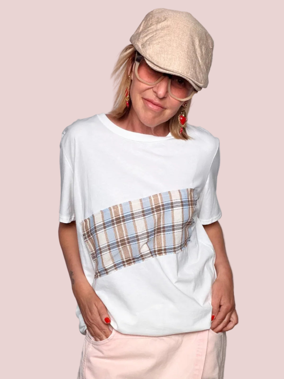 T-Shirt con Patch Tartan