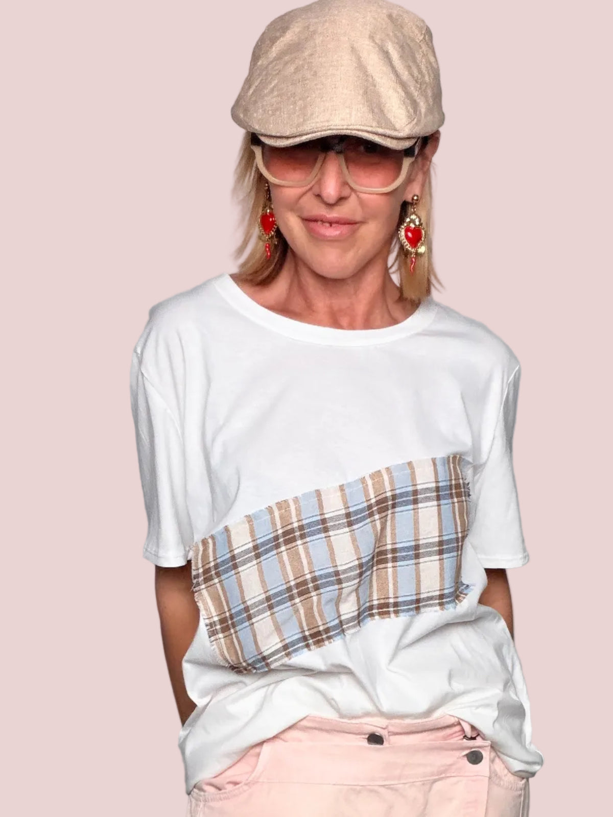 T-Shirt con Patch Tartan
